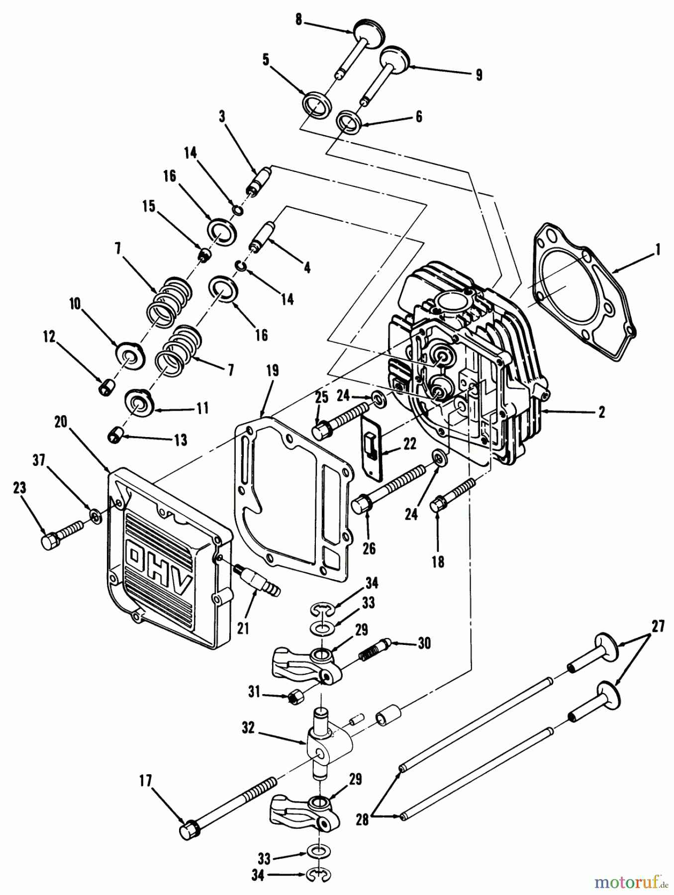  Toro Neu Mowers, Lawn & Garden Tractor Seite 1 32-10B502 (210-5) - Toro 210-5 Tractor, 1991 (1000001-1999999) 12HP ENGINE CYLINDER HEAD & VALVES ASSEMBLY