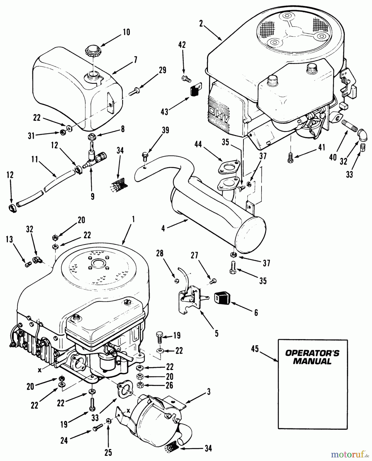  Toro Neu Mowers, Lawn & Garden Tractor Seite 1 32-10B502 (210-5) - Toro 210-5 Tractor, 1991 (1000001-1999999) ENGINE FUEL & EXHAUST ASSEMBLY