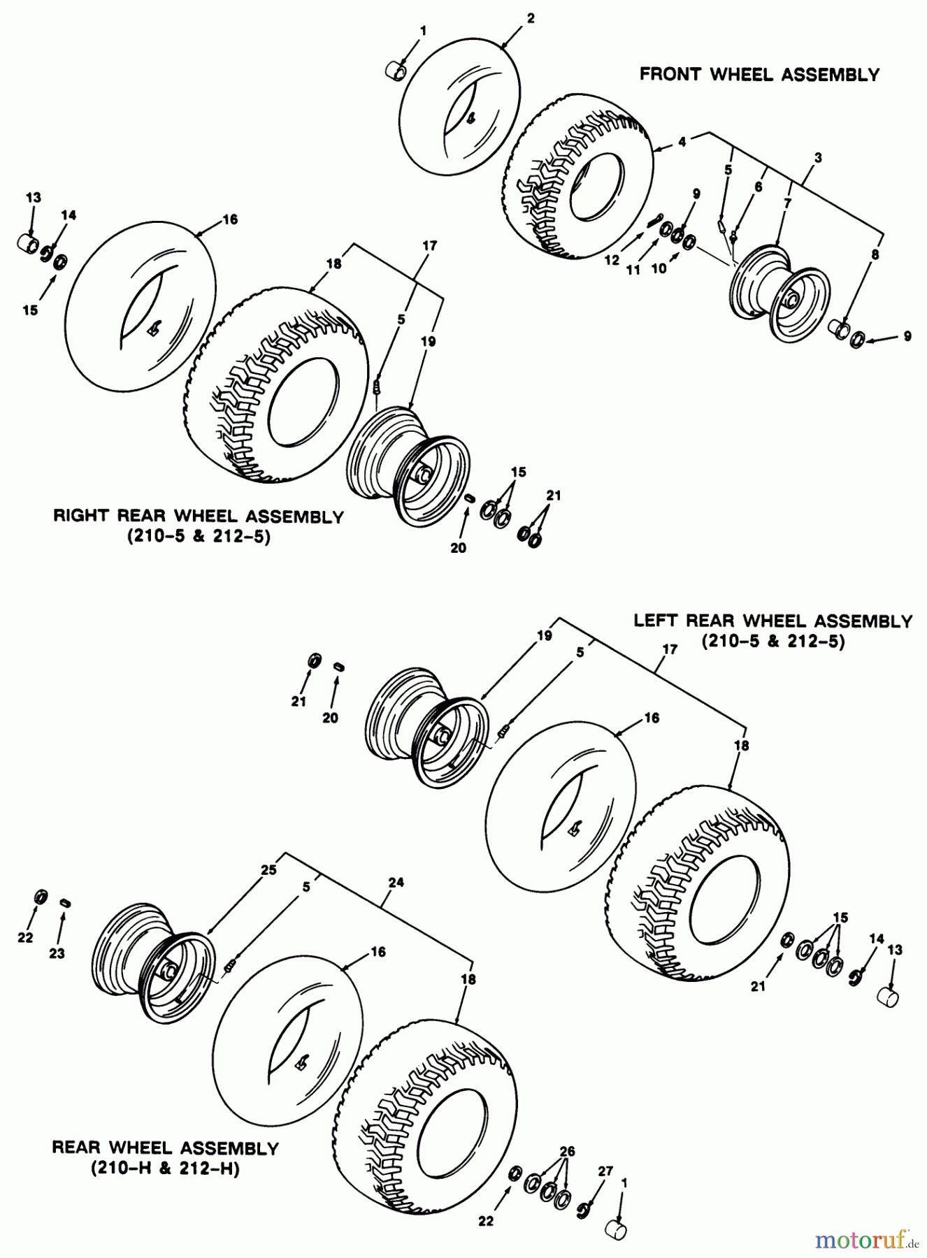  Toro Neu Mowers, Lawn & Garden Tractor Seite 1 32-10B502 (210-5) - Toro 210-5 Tractor, 1991 (1000001-1999999) WHEEL & TIRE ASSEMBLY
