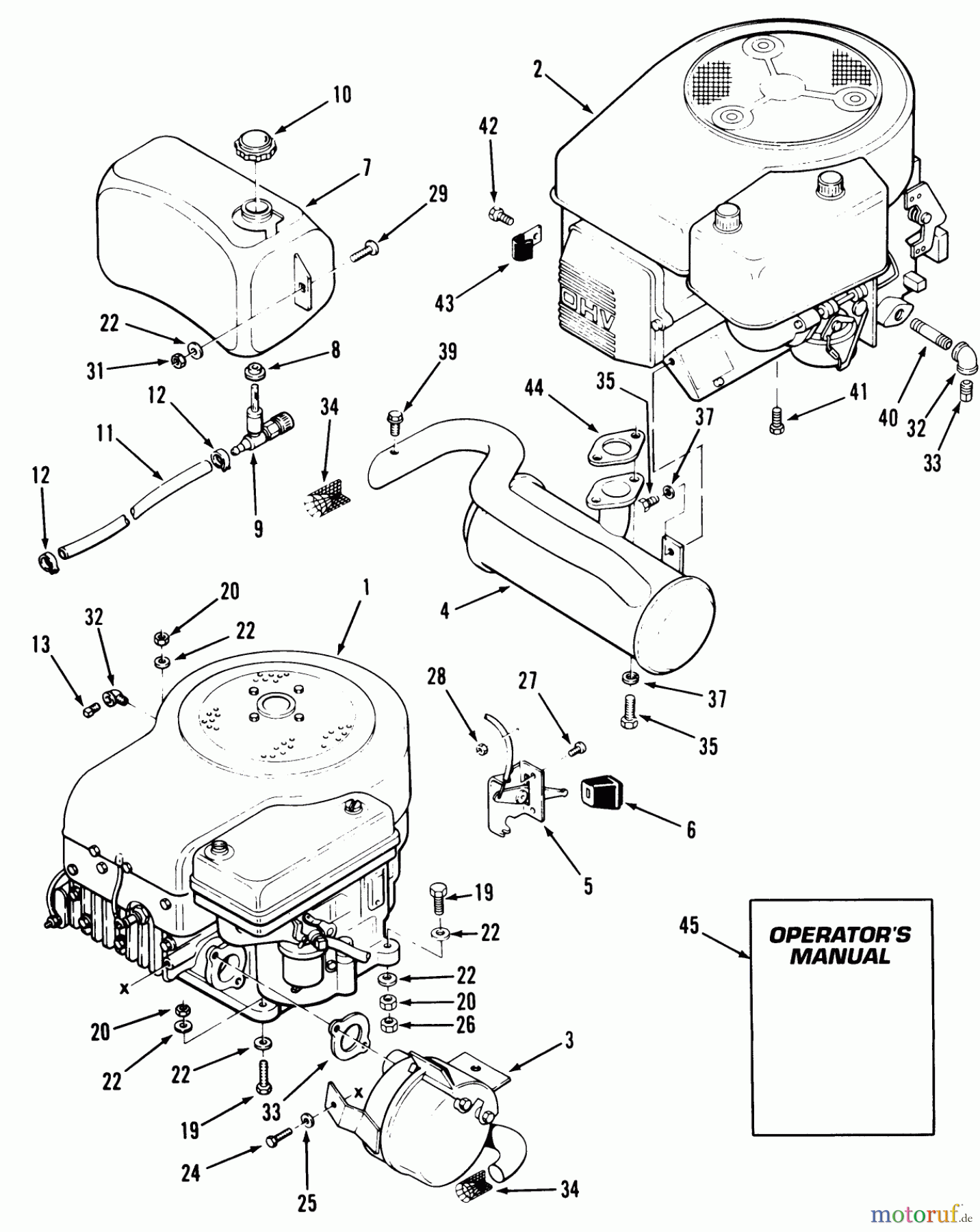  Toro Neu Mowers, Lawn & Garden Tractor Seite 1 32-10BE03 (210-H) - Toro 210-H Tractor, 1992 (2000001-2999999) ENGINE FUEL & EXHAUST ASSEMBLY