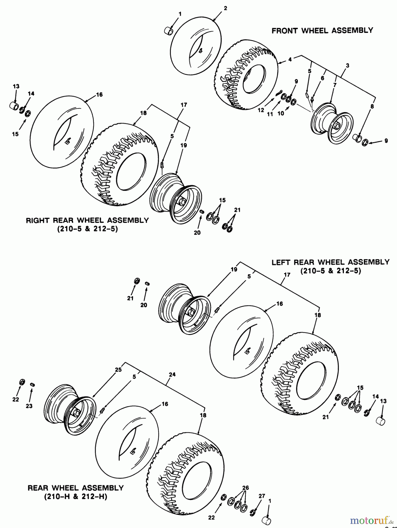  Toro Neu Mowers, Lawn & Garden Tractor Seite 1 32-10B503 (210-5) - Toro 210-5 Tractor, 1992 (2000001-2999999) WHEEL & TIRE ASSEMBLY