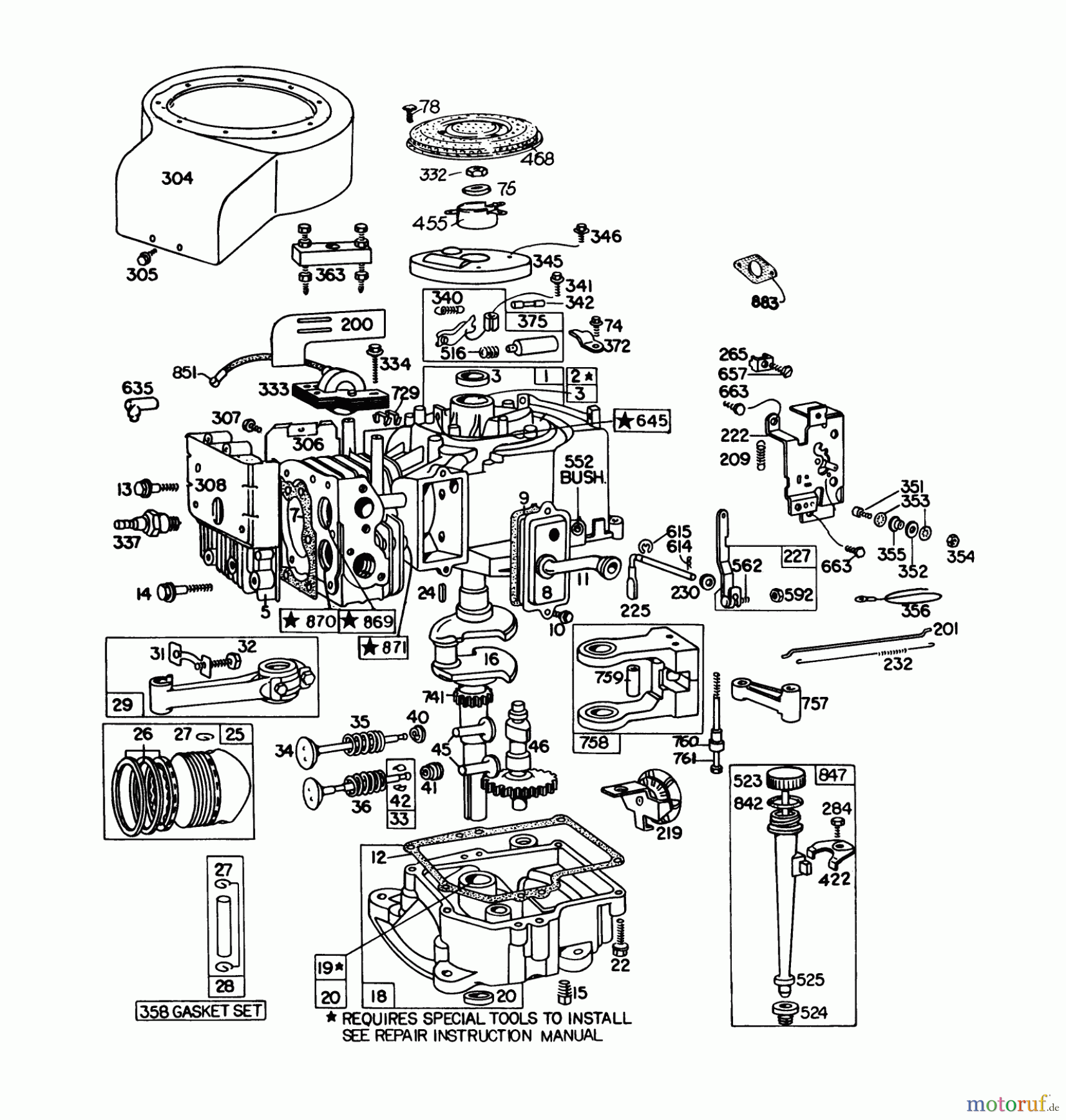  Toro Neu Mowers, Lawn & Garden Tractor Seite 1 57300 (8-32) - Toro 8-32 Front Engine Rider, 1979 (9000001-9999999) ENGINE BRIGGS & STRATTON MODEL 191707-5641-01 (MODEL 57300)