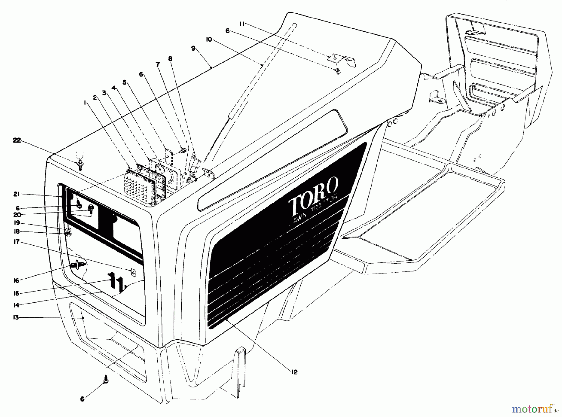  Toro Neu Mowers, Lawn & Garden Tractor Seite 1 57300 (8-32) - Toro 8-32 Front Engine Rider, 1983 (3000001-3999999) HOOD ASSEMBLY MODEL 57360