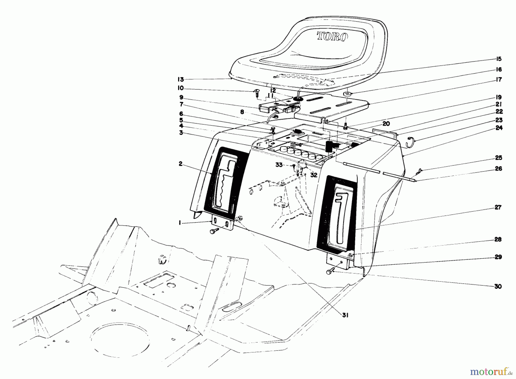  Toro Neu Mowers, Lawn & Garden Tractor Seite 1 57356 (11-42) - Toro 11-42 Lawn Tractor, 1980 (0000001-0999999) REAR BODY & SEAT ASSEMBLY