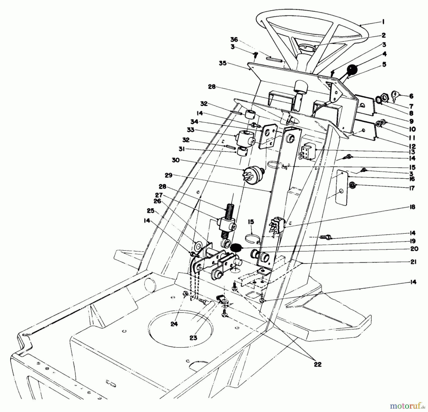  Toro Neu Mowers, Lawn & Garden Tractor Seite 1 57357 (11-44) - Toro 11-44 Lawn Tractor, 1983 (3000001-3999999) STEERING WHEEL & DASH ASSEMBLY