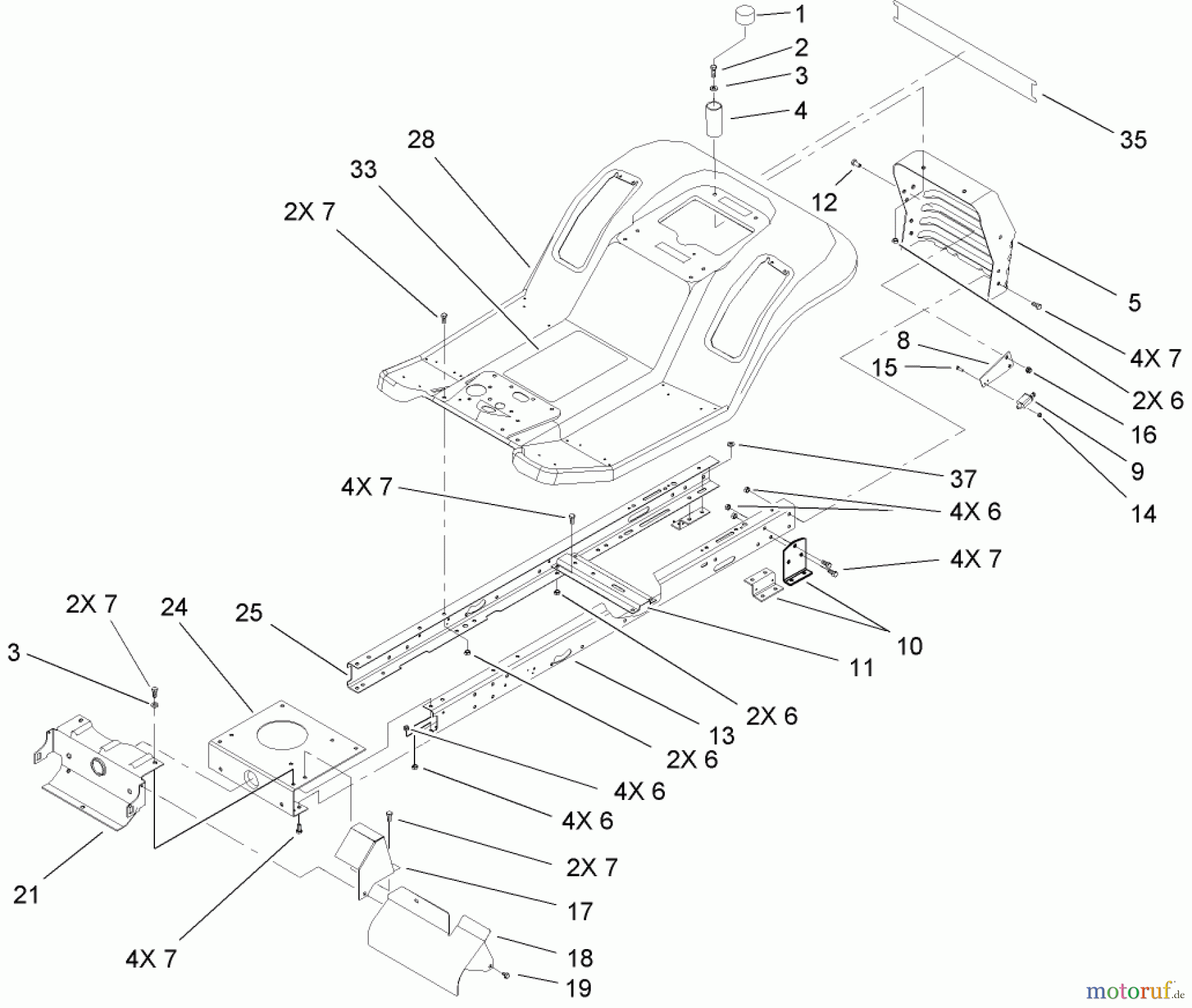  Toro Neu Mowers, Lawn & Garden Tractor Seite 1 71199 (12-32XL) - Toro 12-32XL Lawn Tractor, 2003 (230000001-230999999) FRAME AND REAR BODY ASSEMBLY