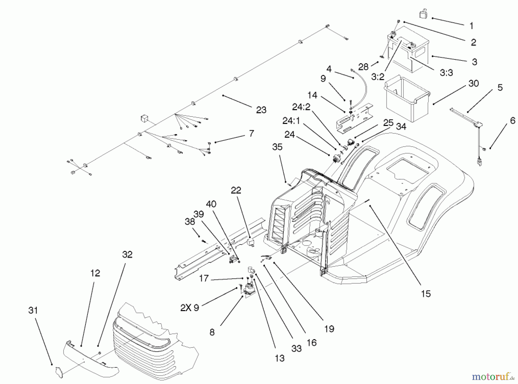  Toro Neu Mowers, Lawn & Garden Tractor Seite 1 71209 (13-32XLE) - Toro 13-32XLE Lawn Tractor, 2001 (210000001-210999999) ELECTRICAL COMPONENTS ASSEMBLY