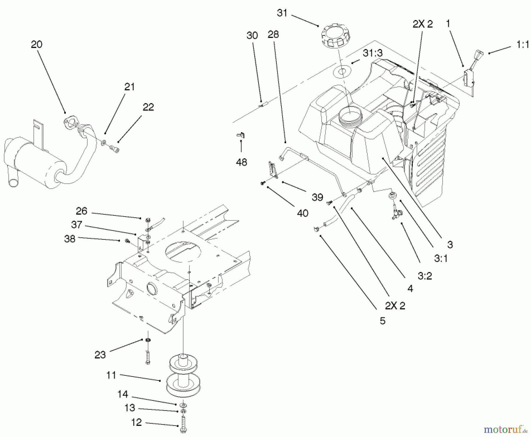  Toro Neu Mowers, Lawn & Garden Tractor Seite 1 71209 (13-32XLE) - Toro 13-32XLE Lawn Tractor, 2001 (210000001-210999999) ENGINE SYSTEMS COMPONENTS ASSEMBLY