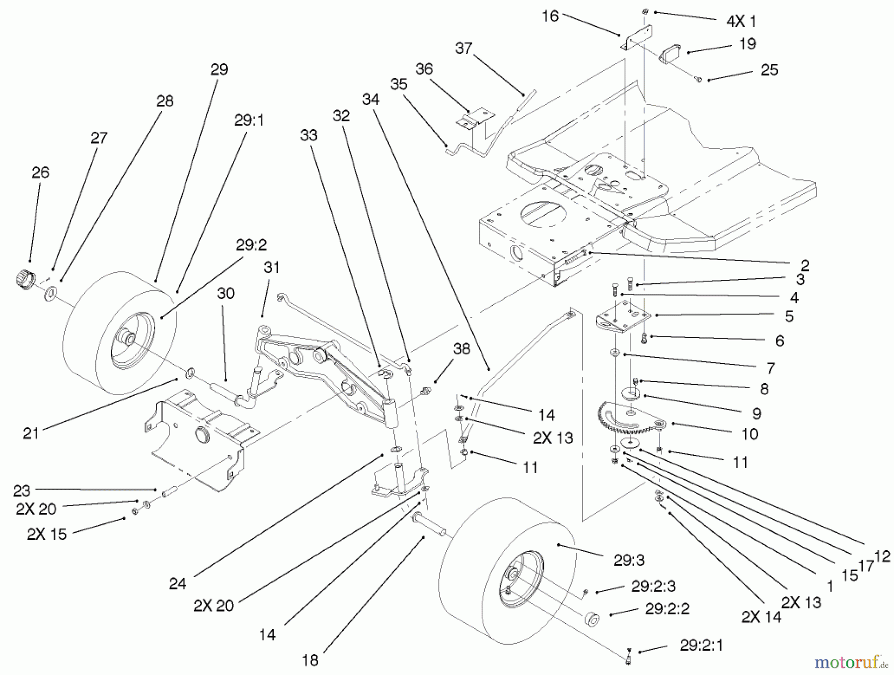  Toro Neu Mowers, Lawn & Garden Tractor Seite 1 71209 (13-32XLE) - Toro 13-32XLE Lawn Tractor, 2001 (210000001-210999999) STEERING COMPONENTS ASSEMBLY
