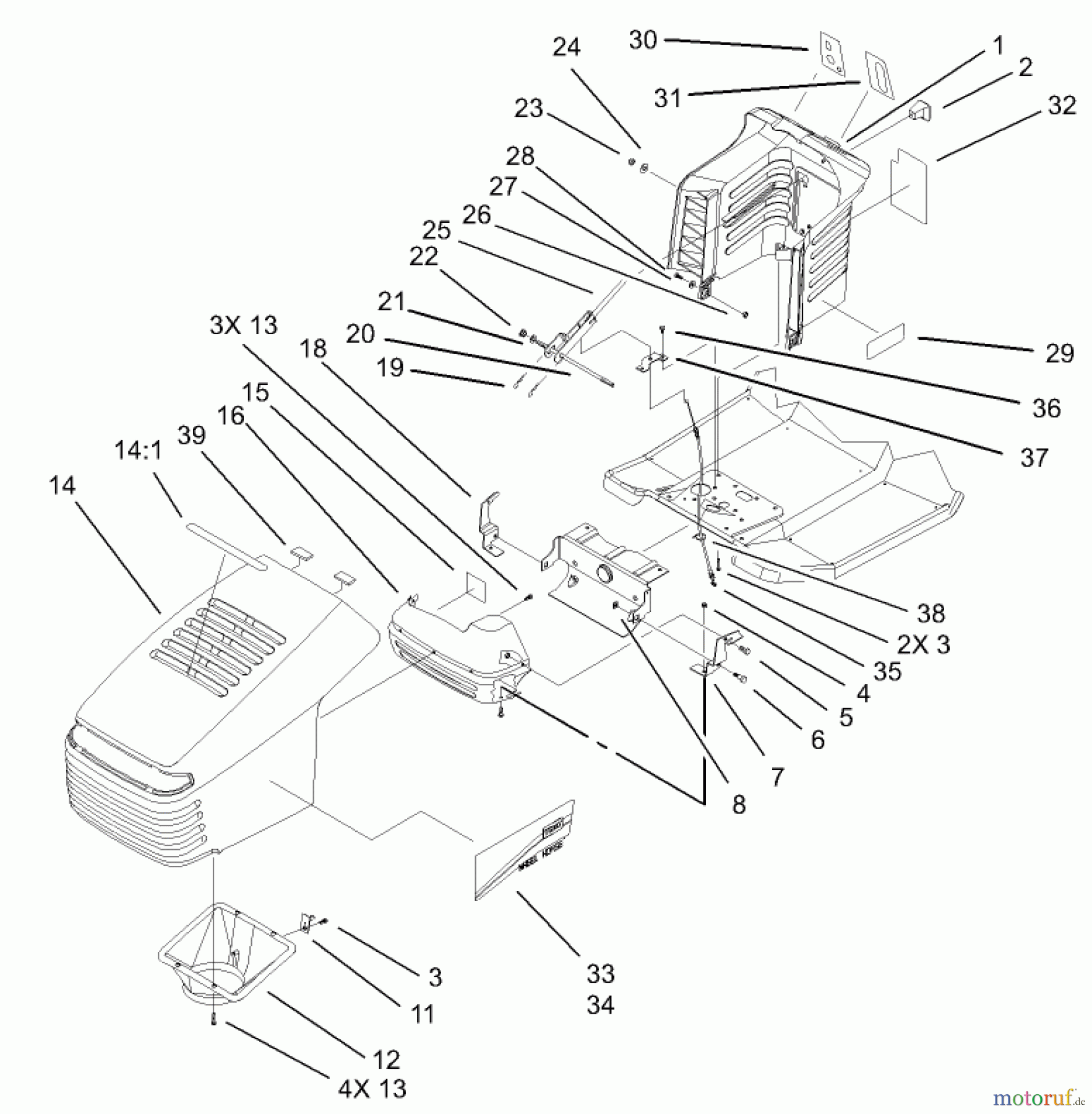 Toro Neu Mowers, Lawn & Garden Tractor Seite 1 71223 (16-38XL) - Toro 16-38XL Lawn Tractor, 2003 (230000001-230999999) HOOD AND TOWER ASSEMBLY