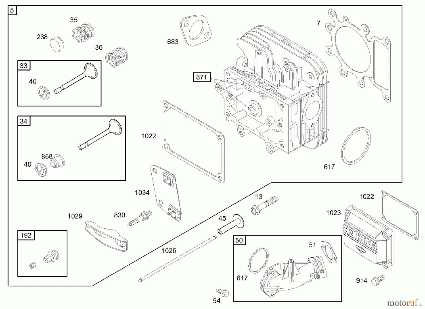 Toro Neu Mowers, Lawn & Garden Tractor Seite 1 71233 (17-44HXL) - Toro 17-44HXL Indy Special Edition Lawn Tractor, 2003 (230000001-230999999) CYLINDER HEAD ASSEMBLY BRIGGS AND STRATTON MODEL 31F777-0123-E1