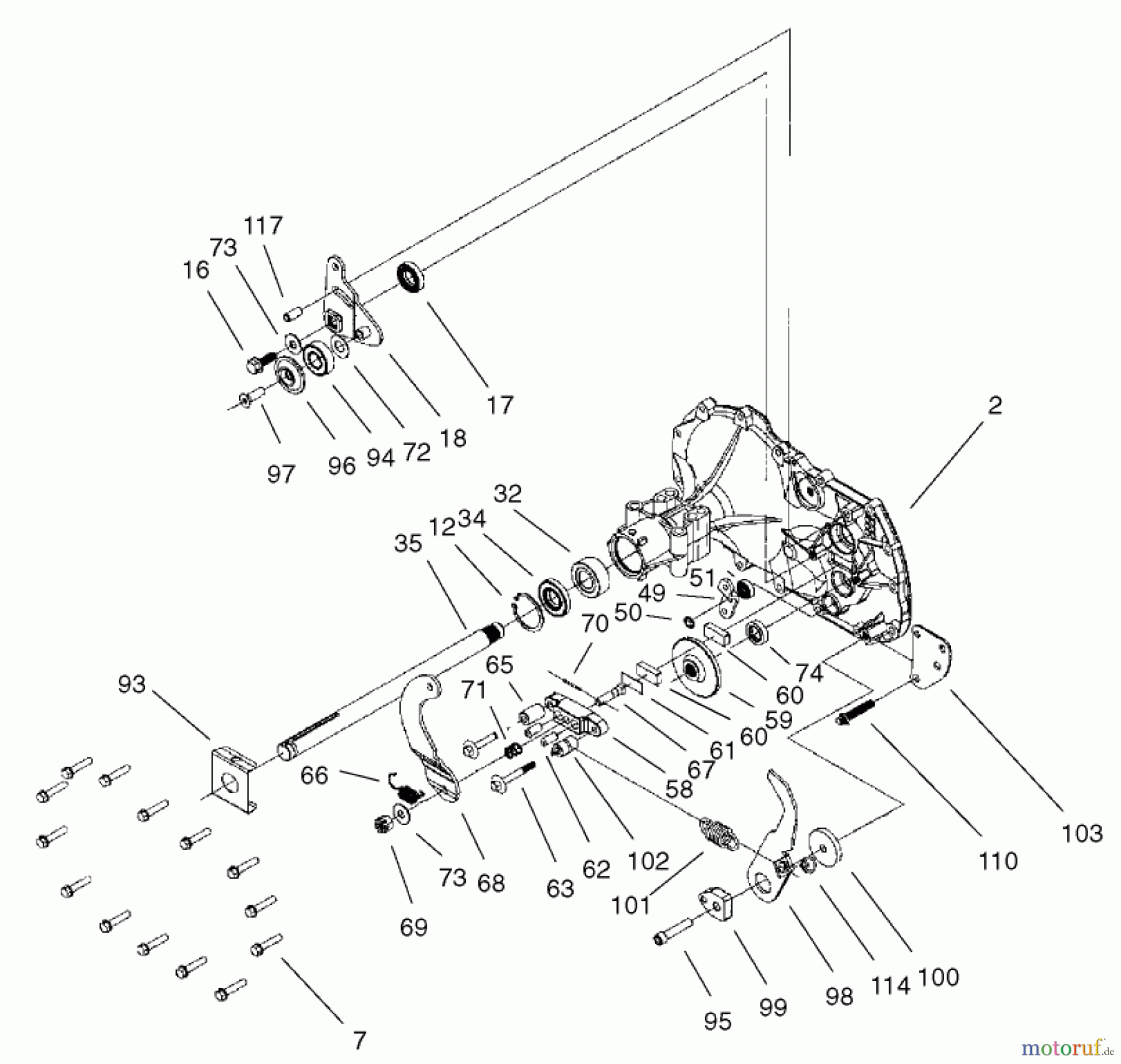 Toro Neu Mowers, Lawn & Garden Tractor Seite 1 71282 (17-44HXLE) - Toro 17-44HXLE Lawn Tractor, 2001 (210000001-210999999) HOUSING & BEARING ASSEMBLY