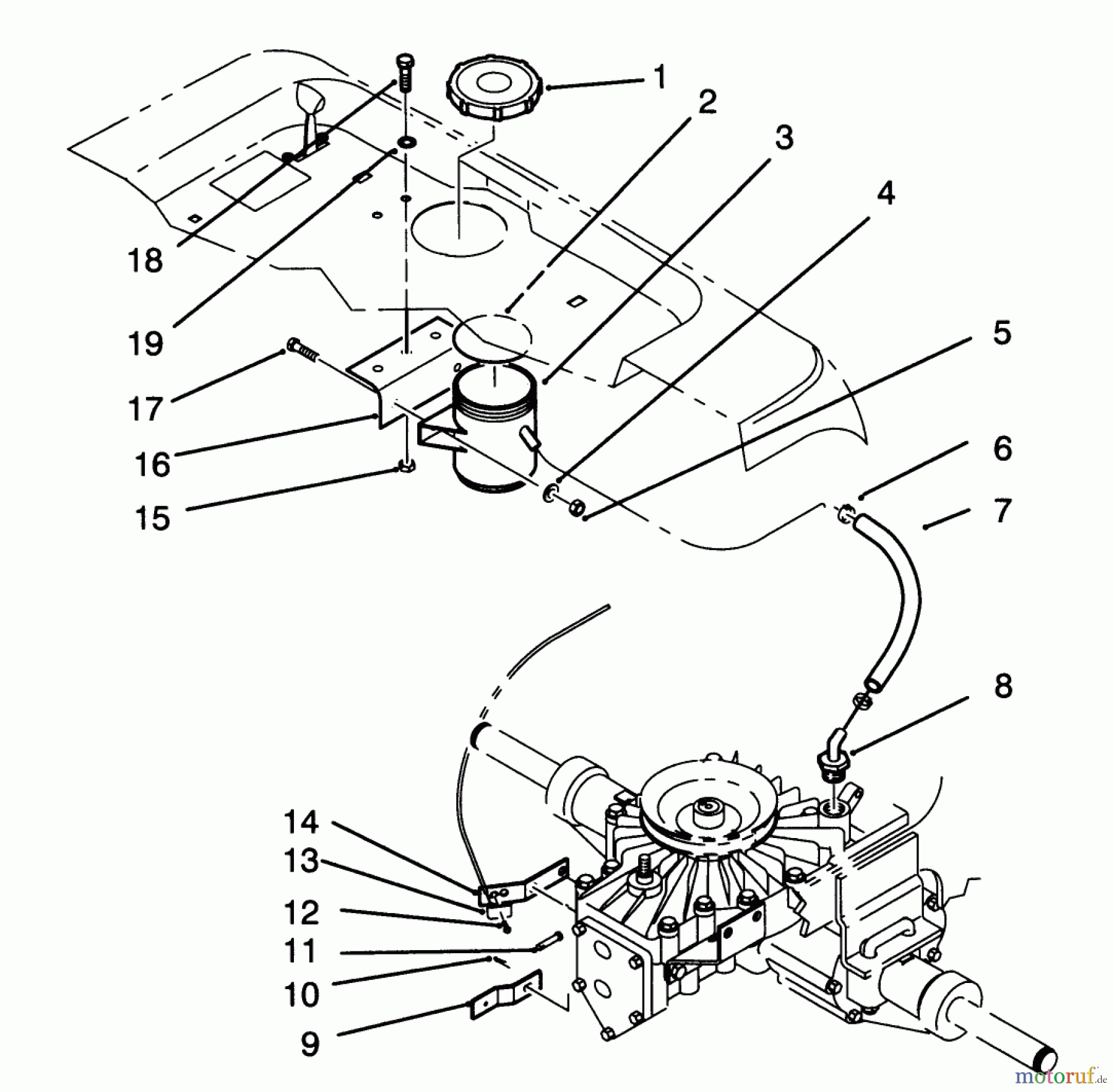  Toro Neu Mowers, Lawn & Garden Tractor Seite 1 72041 (244-H) - Toro 244-H Yard Tractor, 1993 (3900001-3999999) HYDRAULIC RESERVOIR ASSEMBLY