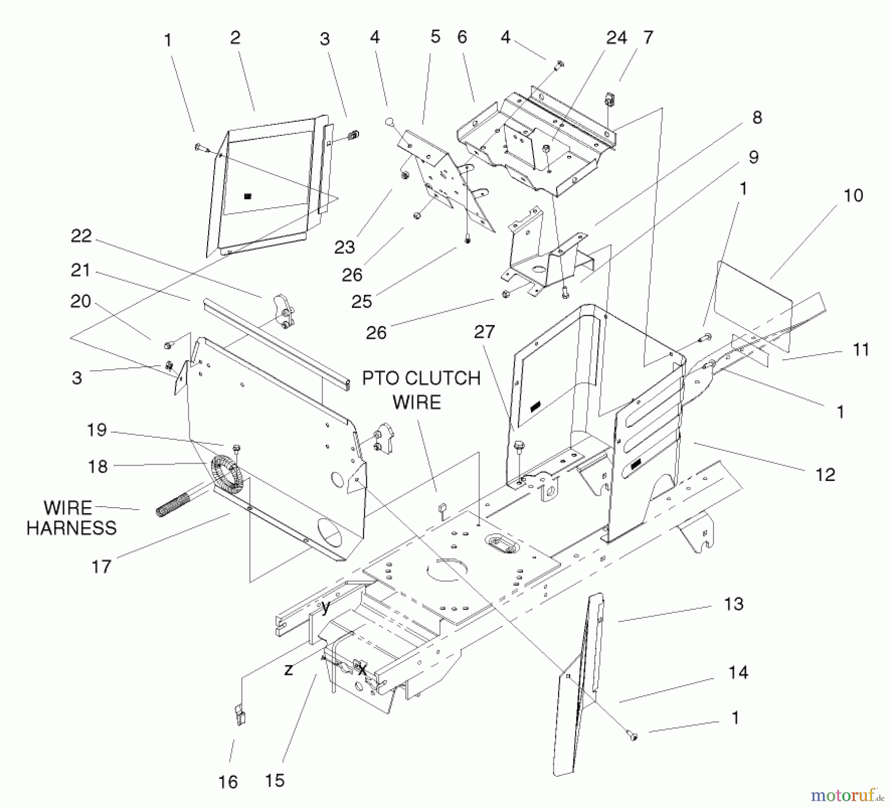 Toro Neu Mowers, Lawn & Garden Tractor Seite 1 72049 (265-6) - Toro 265-6 Lawn and Garden Tractor, 2000 (200000001-200999999) HOODSTAND & FIREWALL ASSEMBLY