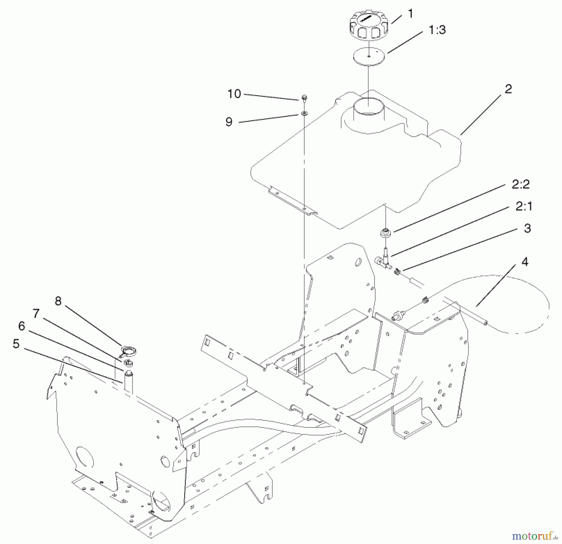  Toro Neu Mowers, Lawn & Garden Tractor Seite 1 72052 (266-H) - Toro 266-H Lawn and Garden Tractor, 2002 (220000001-220999999) FUEL TANK ASSEMBLY