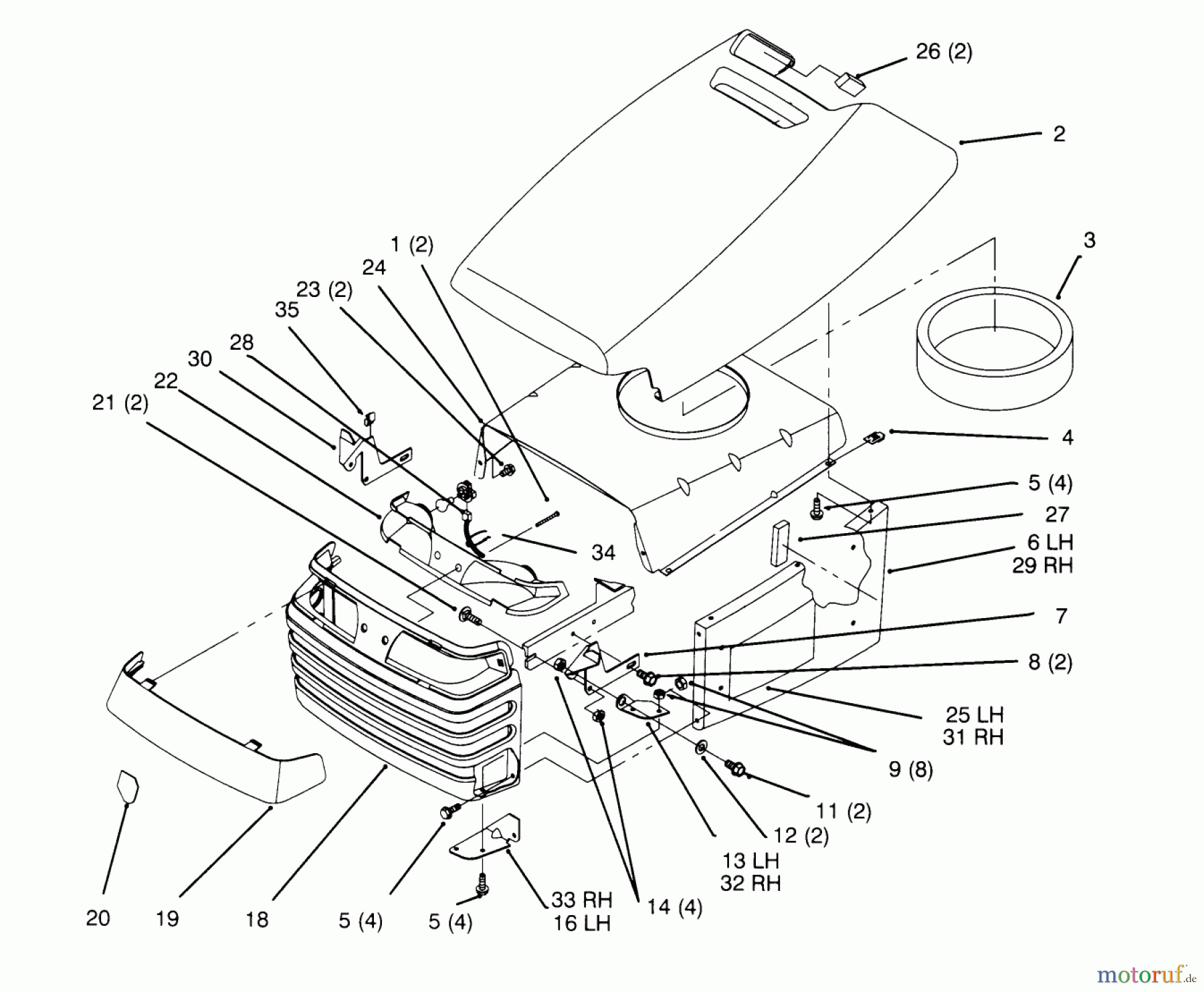  Toro Neu Mowers, Lawn & Garden Tractor Seite 1 72084 (266-H) - Toro 266-H Yard Tractor, 1995 (5900001-5999999) HOOD AND GRILL