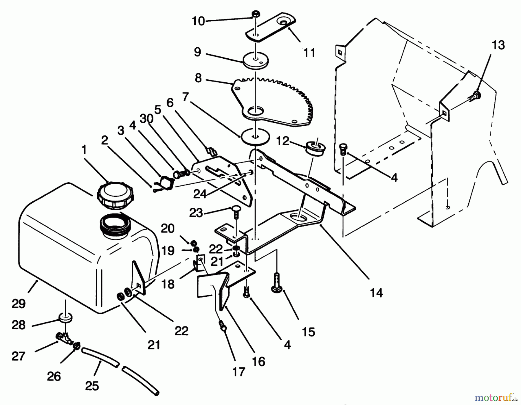  Toro Neu Mowers, Lawn & Garden Tractor Seite 1 72101 (246-H) - Toro 246-H Yard Tractor, 1993 (3900001-3999999) FUEL TANK AND STEERING BRACKET ASSEMBLY