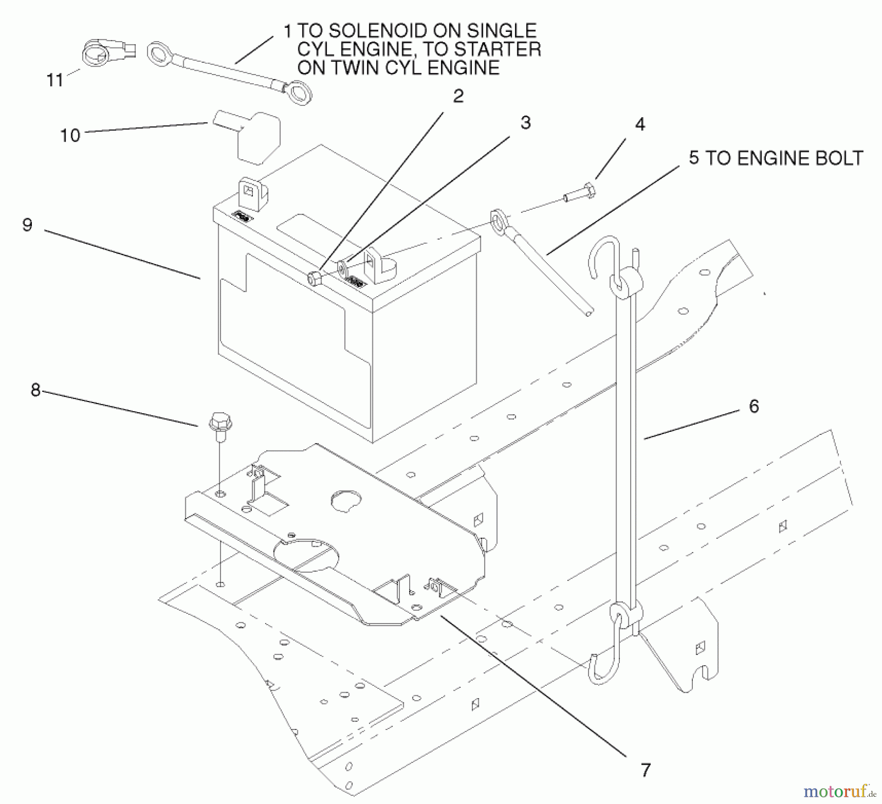 Toro Neu Mowers, Lawn & Garden Tractor Seite 1 72107 (268-HE) - Toro 268-HE Lawn and Garden Tractor, 2003 (230000001-230999999) BATTERY ASSEMBLY