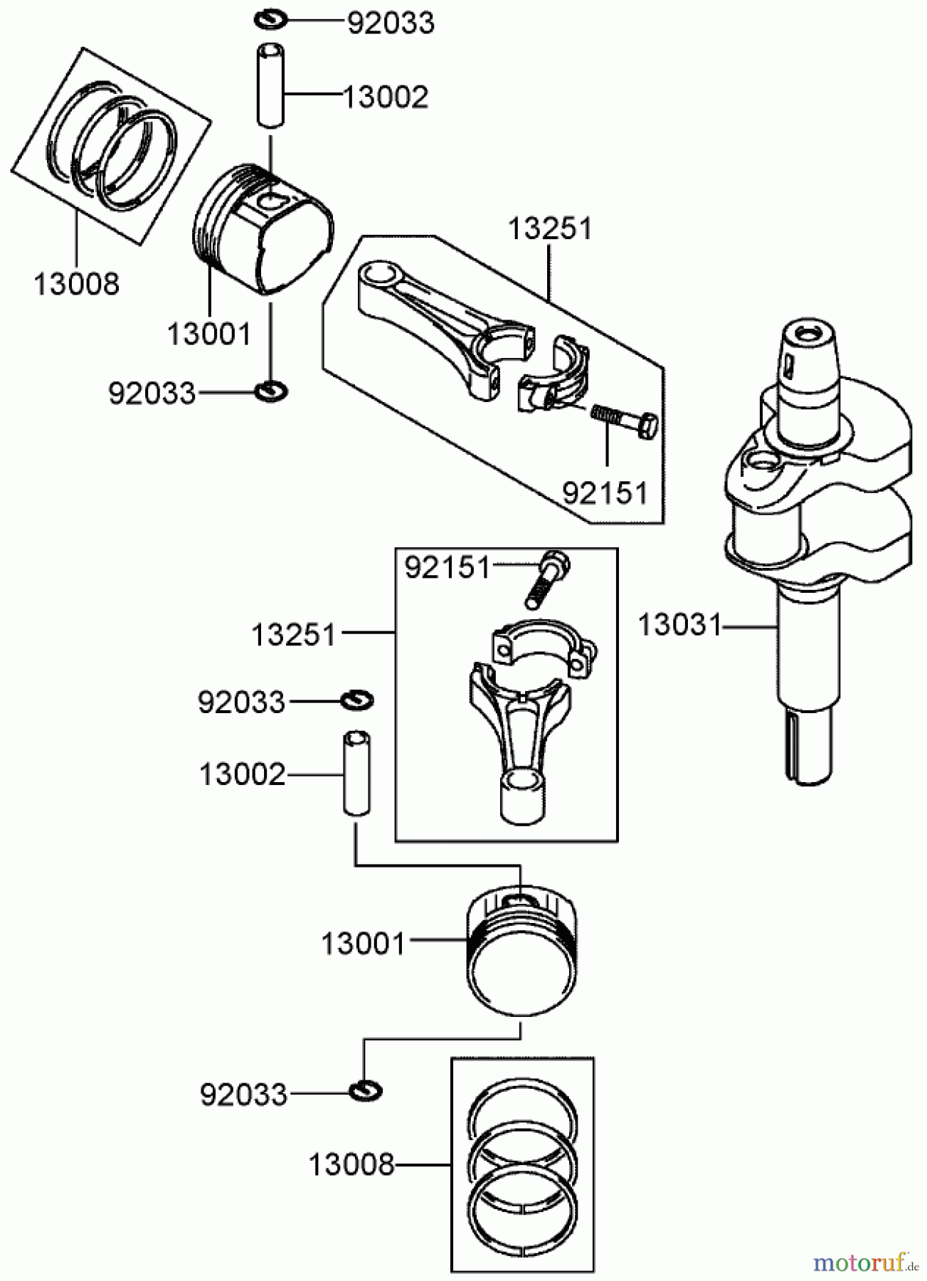  Toro Neu Mowers, Lawn & Garden Tractor Seite 1 72201 (417XT) - Toro 417XT Garden Tractor, 2004 (240000001-240999999) PISTON/CRANKSHAFT ASSEMBLY KAWASAKI FH541V-BS04