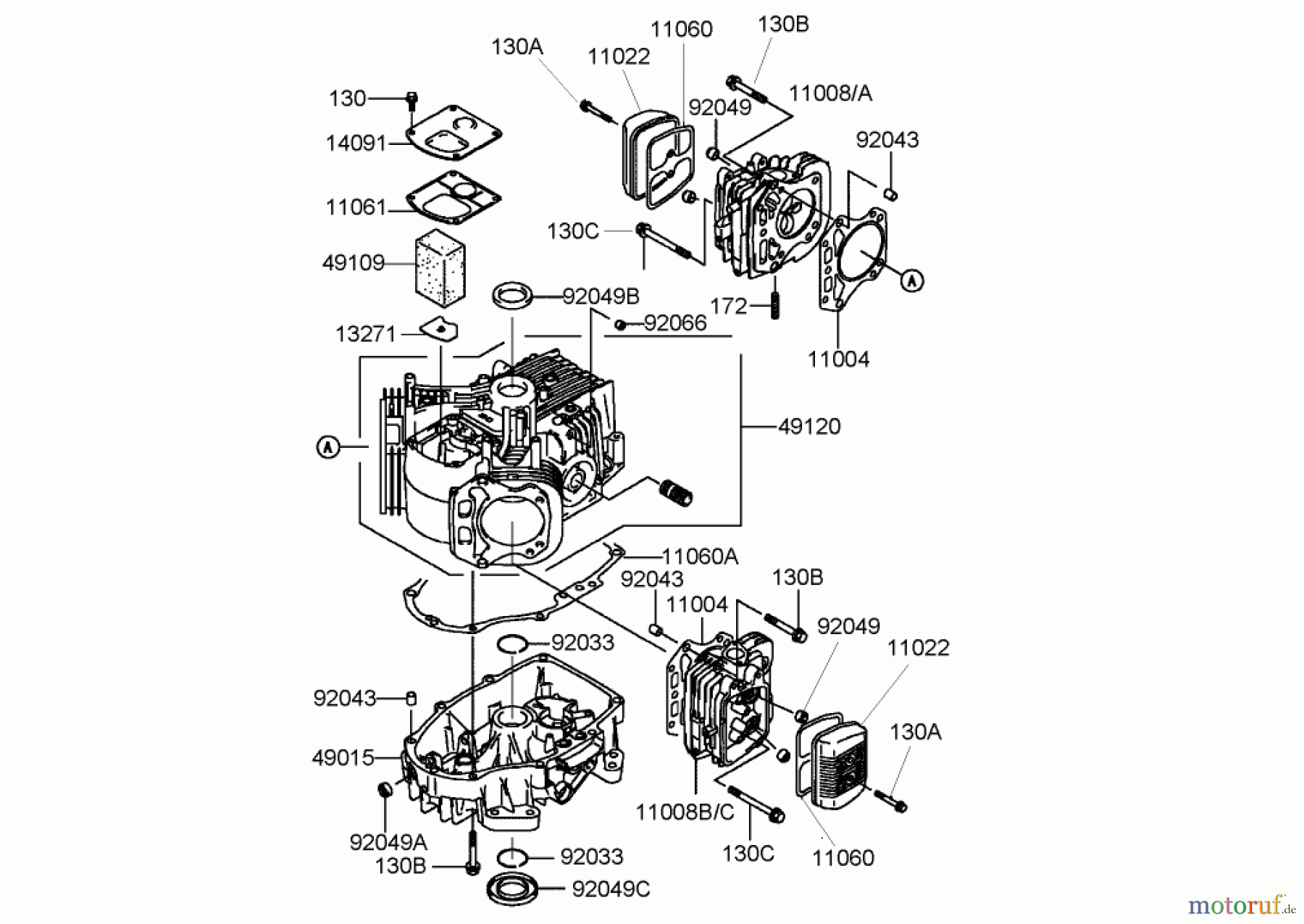 Toro Neu Mowers, Lawn & Garden Tractor Seite 1 72202 (419XT) - Toro 419XT Garden Tractor, 2004 (240000001-240999999) CYLINDER AND CRANKCASE ASSEMBLY KAWASAKI FH580V-BS06
