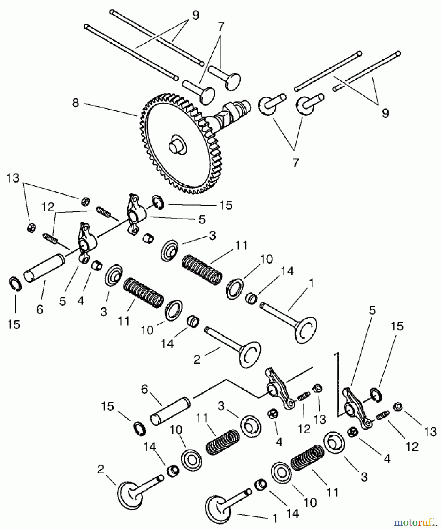  Toro Neu Mowers, Lawn & Garden Tractor Seite 1 73545 (520Lxi) - Toro 520Lxi Garden Tractor, 1998 (8900001-8999999) VALVE/CAMSHAFT ASSEMBLY