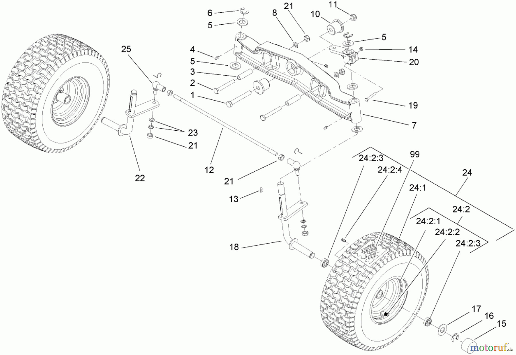  Toro Neu Mowers, Lawn & Garden Tractor Seite 1 74570 (DH 210) - Toro DH 210 Lawn Tractor, 2006 (260000001-260999999) FRONT AXLE ASSEMBLY