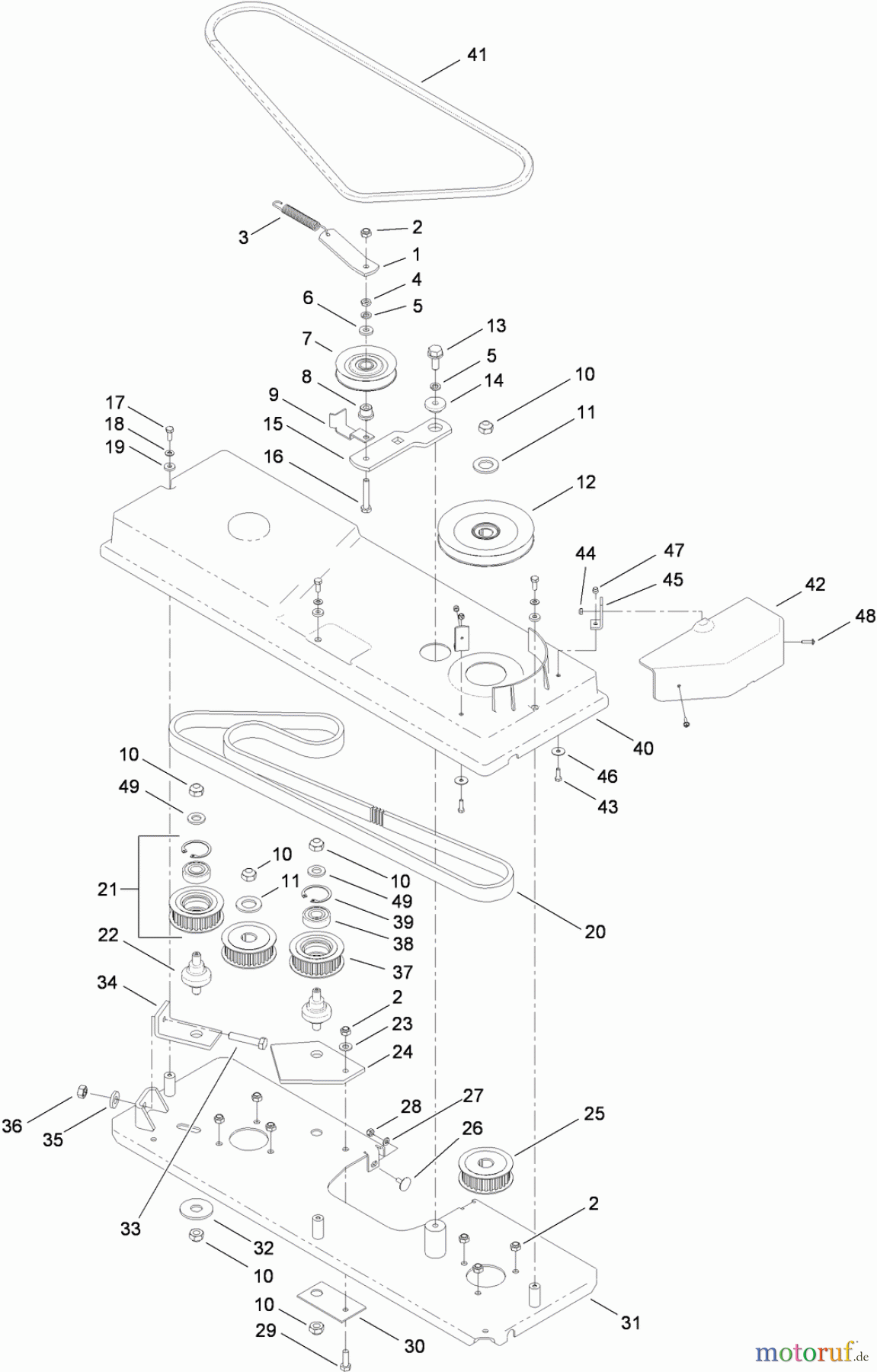  Toro Neu Mowers, Lawn & Garden Tractor Seite 1 74582 (DH 210) - Toro DH 210 Lawn Tractor, 2010 (310000001-310999999) CUTTING PAN AND DRIVE SYSTEM ASSEMBLY