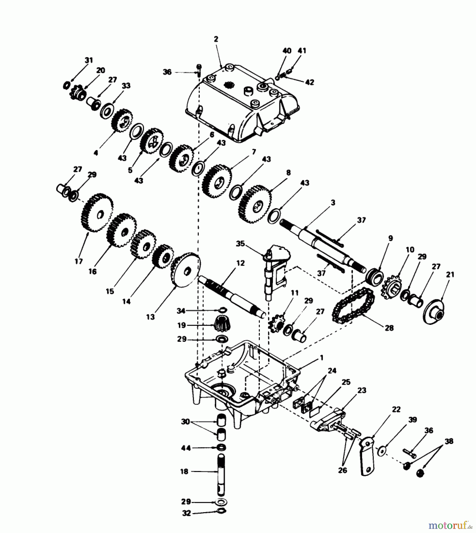  Toro Neu Mowers, Rear-Engine Rider 56125 (7-25) - Toro 7-25 Rear Engine Rider, 1982 (2000001-2999999) TRANSMISSION ASSEMBLY NO. 44-7200