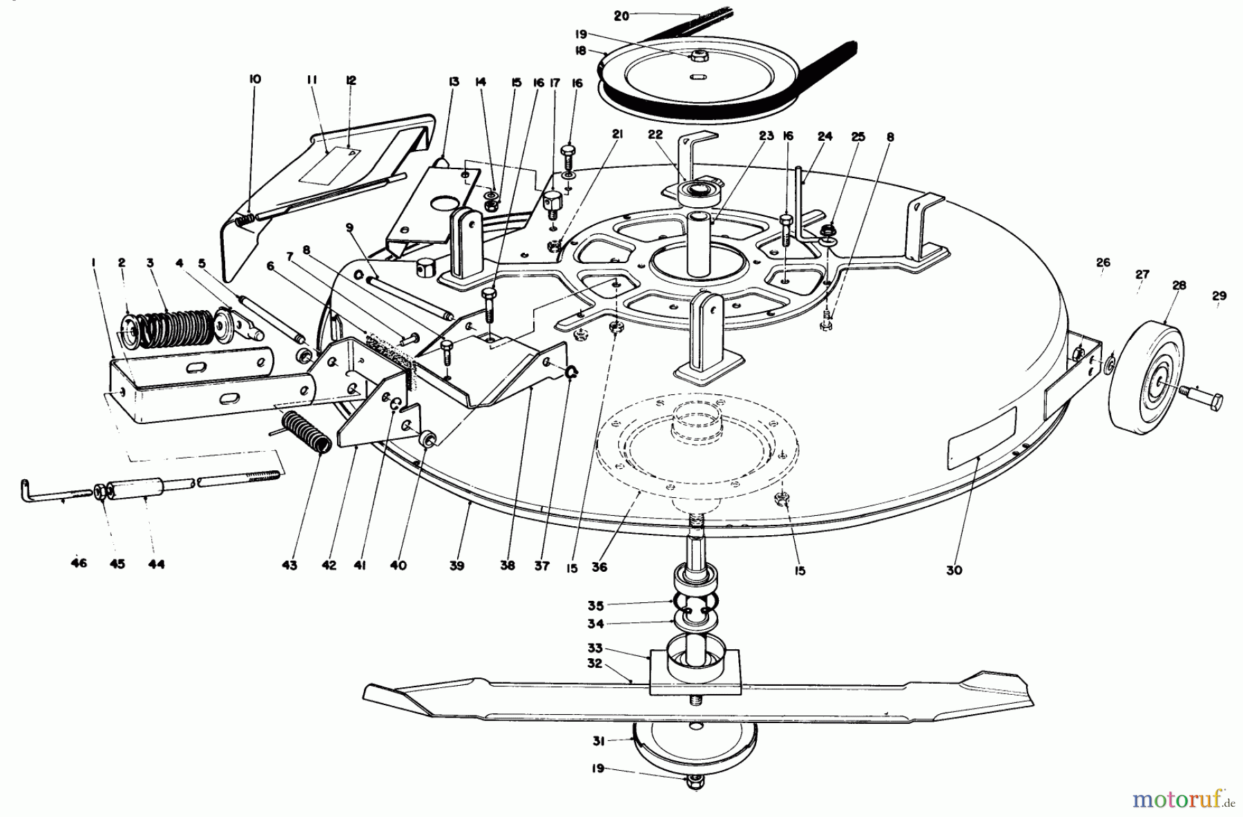  Toro Neu Mowers, Rear-Engine Rider 56138 (8-32) - Toro 8-32 Rear Engine Rider, 1984 (4000001-4999999) MOWER ASSEMBLY