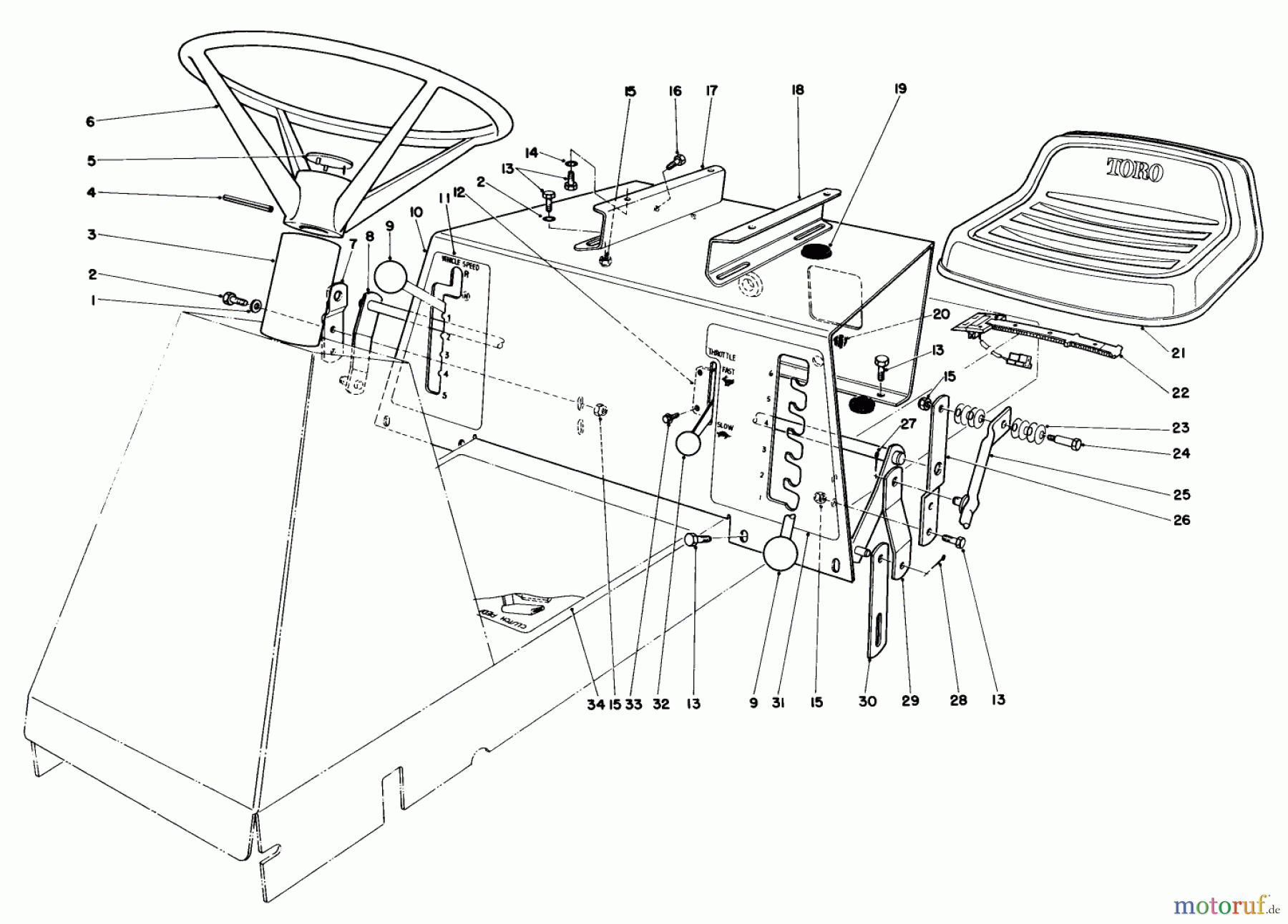  Toro Neu Mowers, Rear-Engine Rider 56155 (11-32) - Toro 11-32 Rear Engine Rider, 1983 (3000001-3999999) SEAT & STEERING WHEEL ASSEMBLY