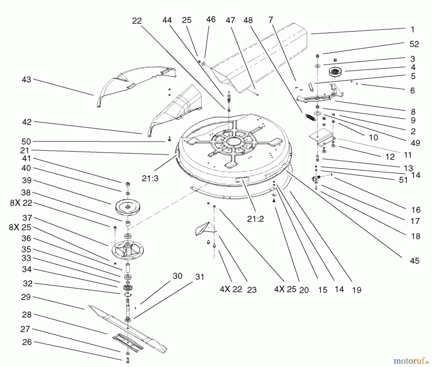  Toro Neu Mowers, Rear-Engine Rider 70125 (13-32G) - Toro 13-32G Rear Engine Rider, 2002 (220000001-220999999) DECK AND SPINDLE ASSEMBLY