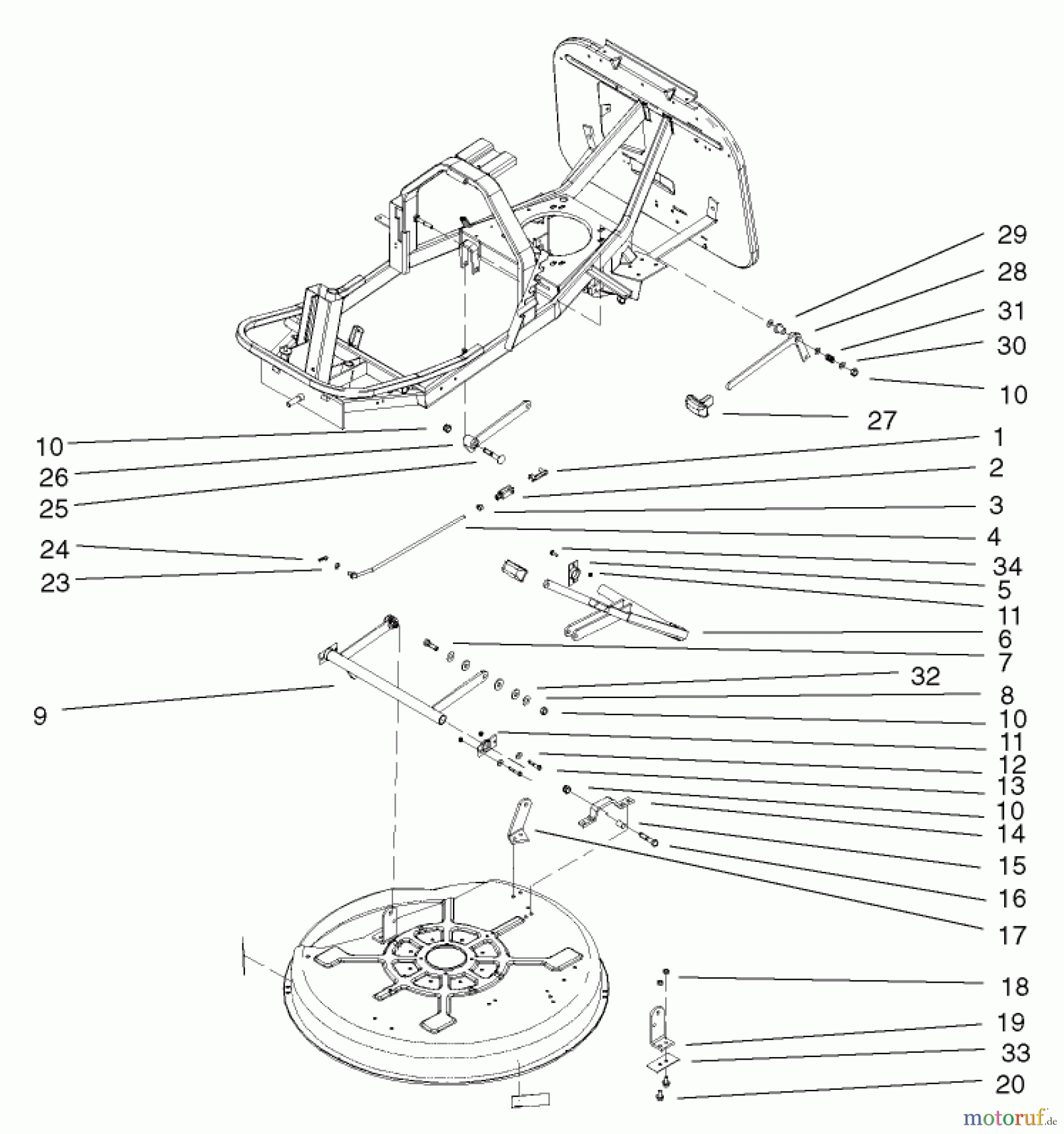  Toro Neu Mowers, Rear-Engine Rider 70125 (13-32G) - Toro 13-32G Rear Engine Rider, 2002 (220000001-220999999) DECK SUSPENSION ASSEMBLY