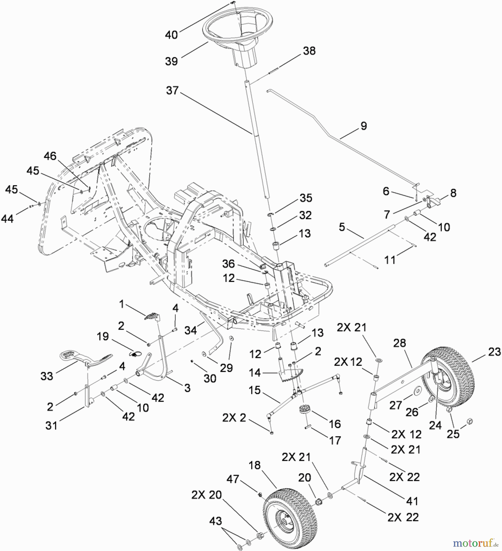 Toro Neu Mowers, Rear-Engine Rider 70186 (H132) - Toro H132 Rear-Engine Riding Mower, 2010 (310000001-310999999) FRONT AXLE AND STEERING ASSEMBLY