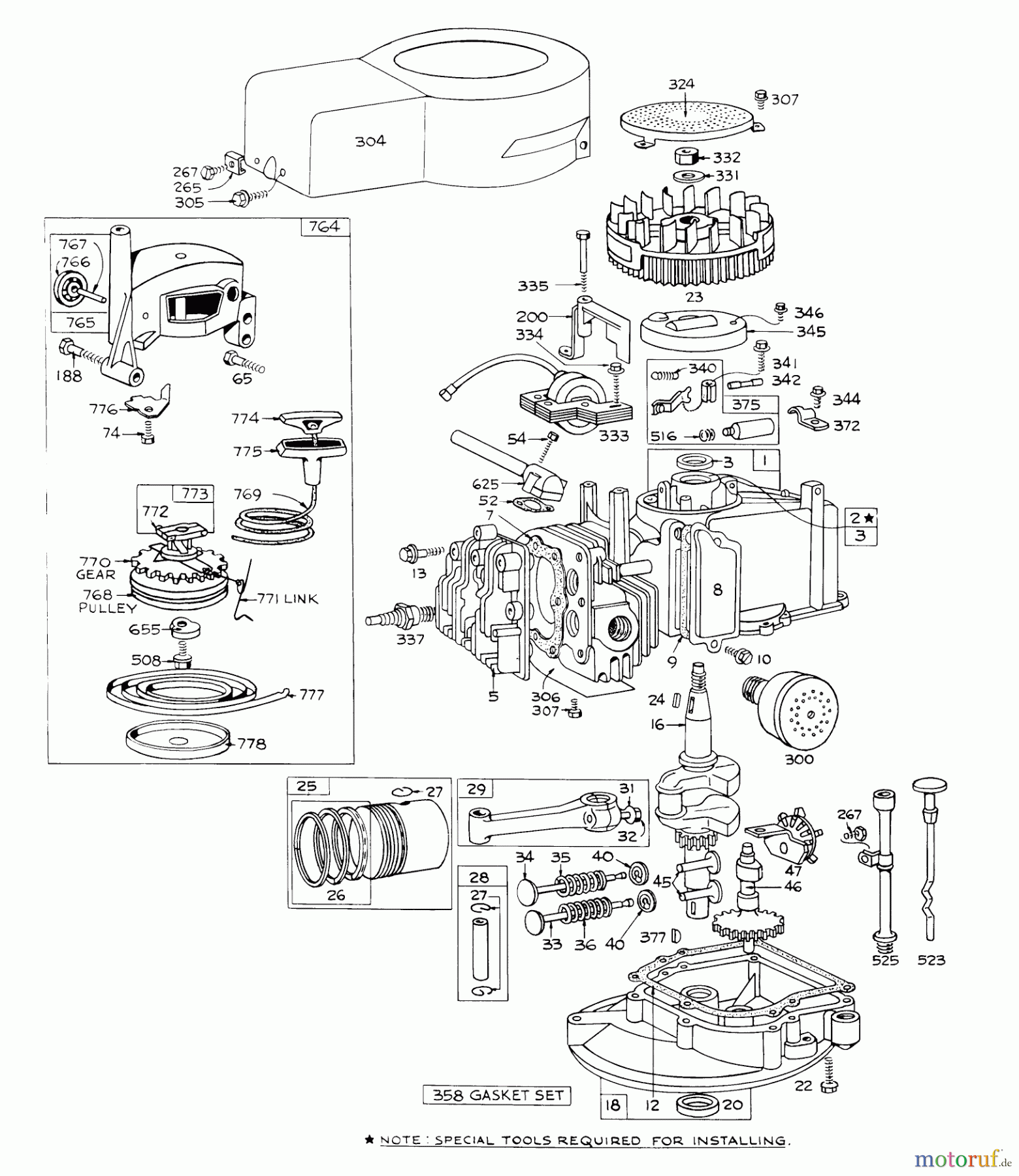  Toro Neu Mowers, Walk-Behind Seite 1 16000 - Toro Fiesta Lawnmower, 1971 (1000001-1999999) ENGINE BRIGGS & STRATTON MODEL NO. 92908-1130-01 FOR 21