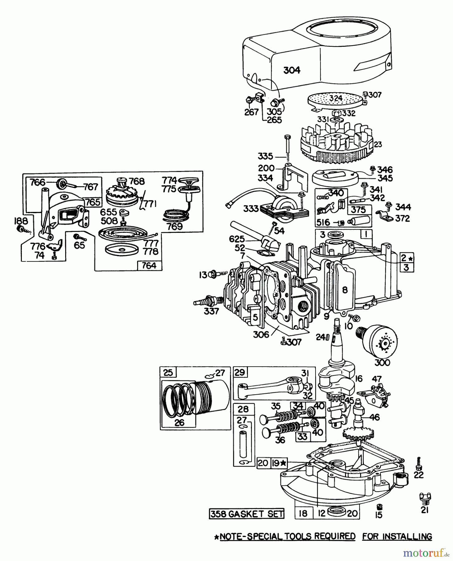 Toro Neu Mowers, Walk-Behind Seite 1 16113 - Toro Whirlwind II Lawnmower, 1978 (8000001-8999999) ENGINE BRIGGS & STRATTON MODEL 92908-1744-01 FOR 21