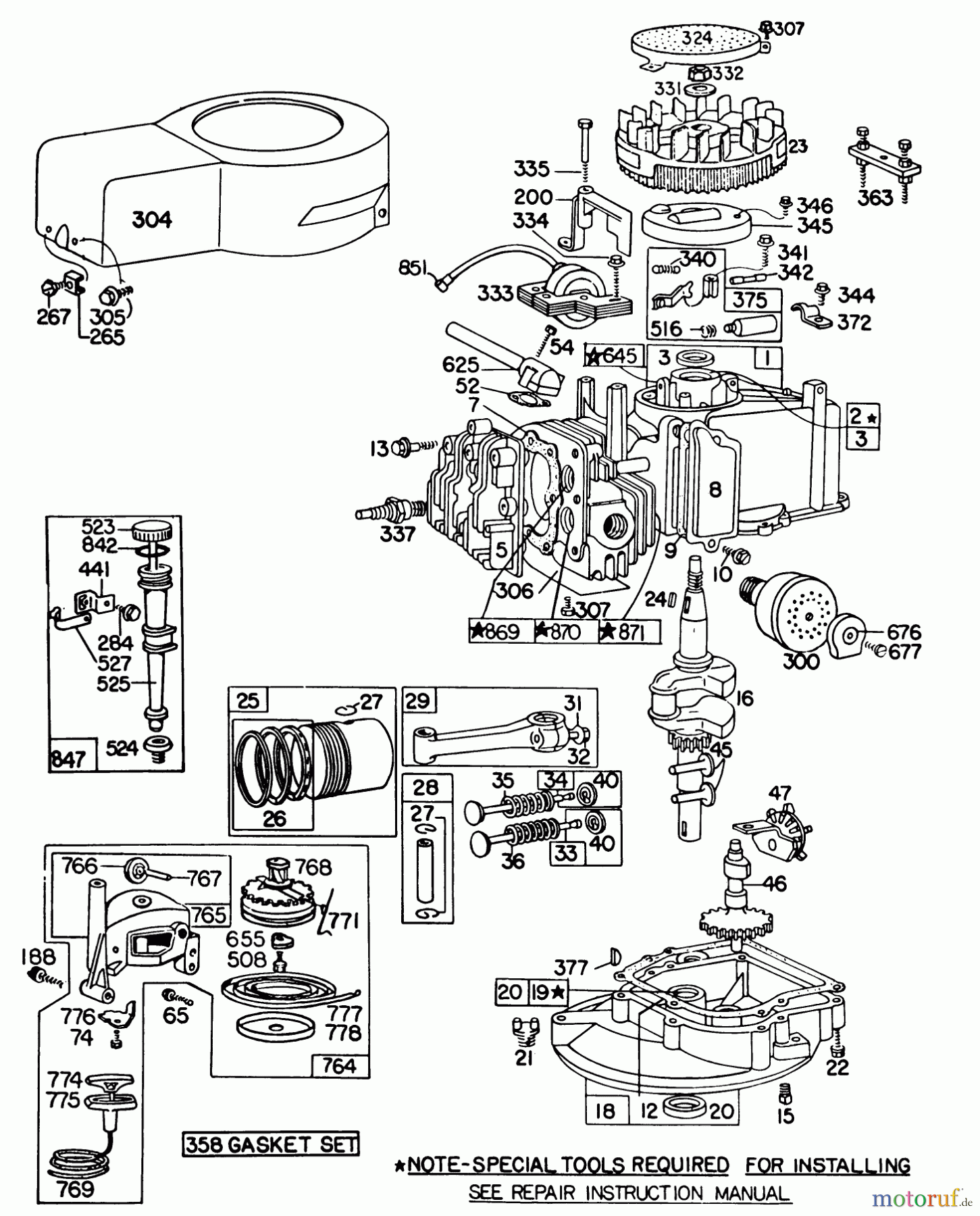  Toro Neu Mowers, Walk-Behind Seite 1 16113 - Toro Whirlwind II Lawnmower, 1979 (9000001-9999999) ENGINE BRIGGS & STRATTON MODEL 92908-1842-01 FOR 21