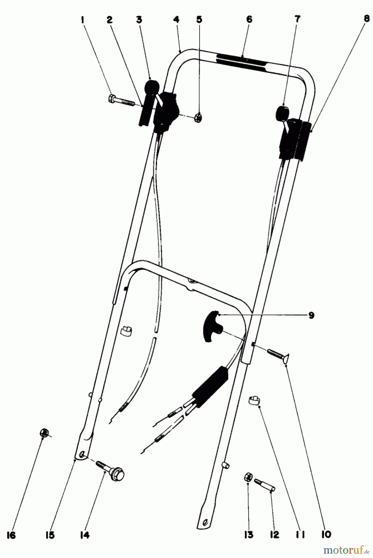  Toro Neu Mowers, Walk-Behind Seite 1 16113 - Toro Whirlwind II Lawnmower, 1979 (9000001-9999999) HANDLE ASSEMBLY 16227