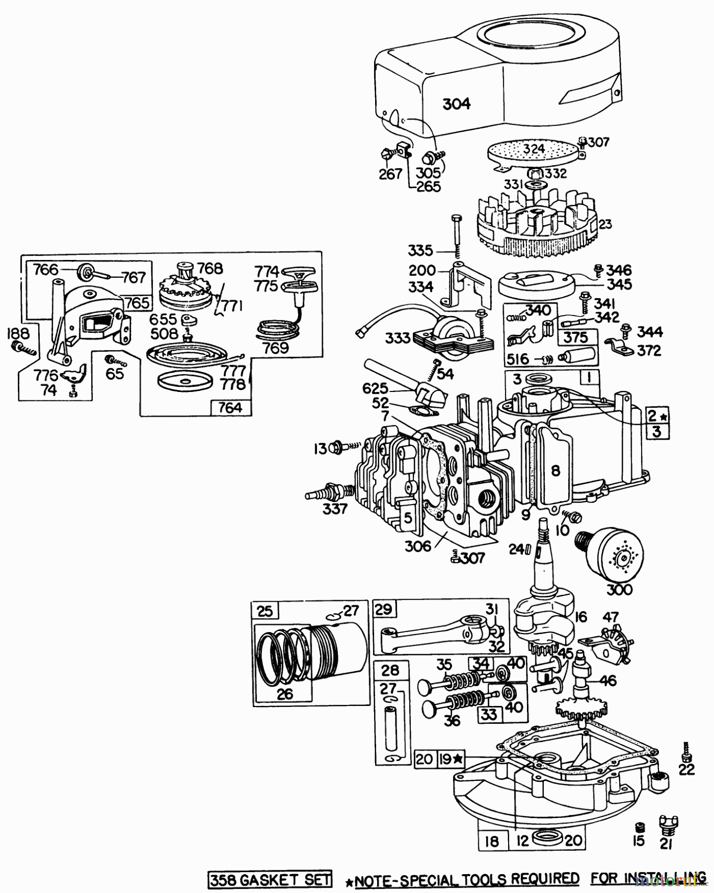  Toro Neu Mowers, Walk-Behind Seite 1 16106 - Toro Lawnmower, 1977 (7000001-7999999) ENGINE BRIGGS & STRATTON MODEL 92908-1743-01 FOR 21