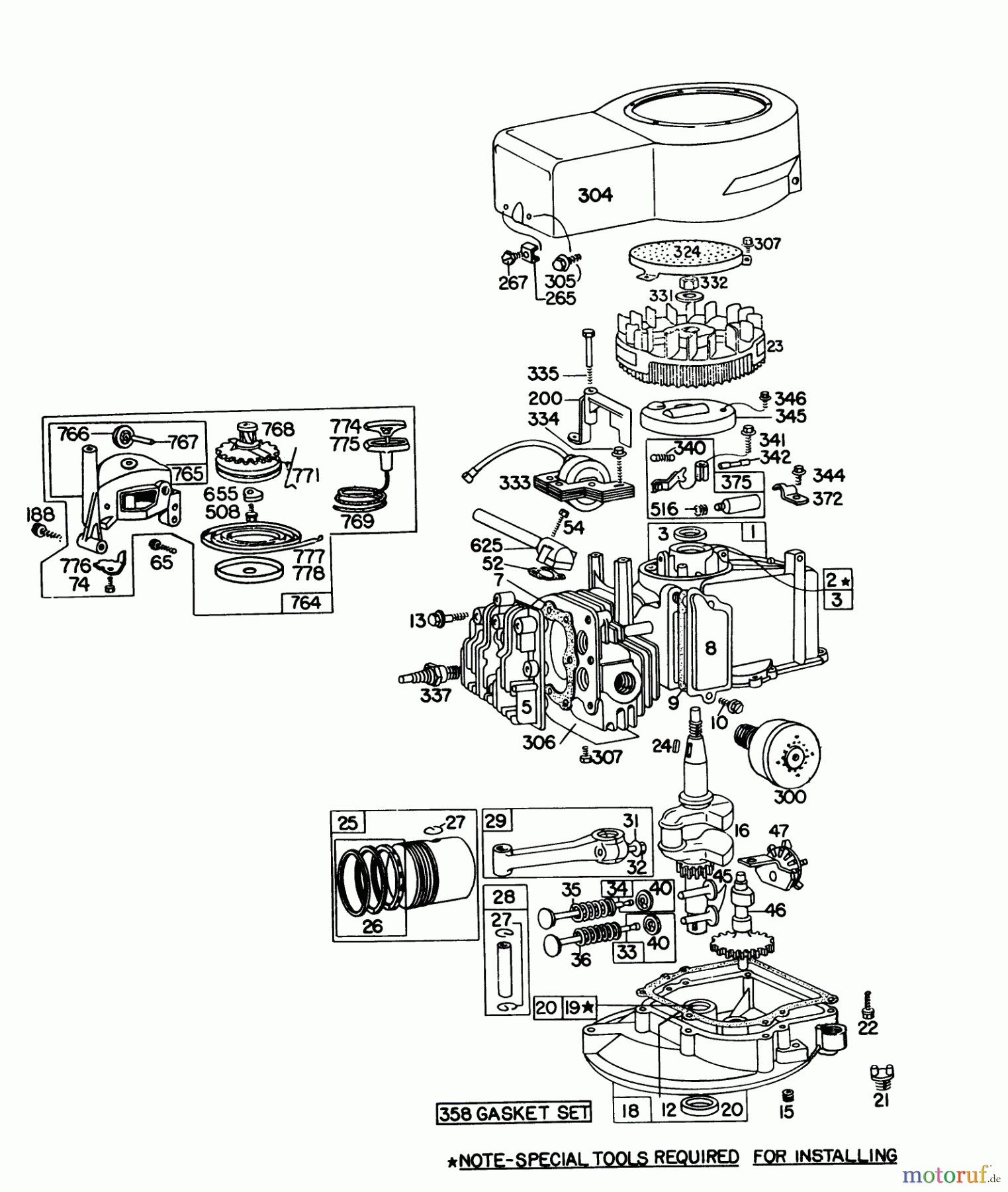  Toro Neu Mowers, Walk-Behind Seite 1 16106 - Toro Lawnmower, 1977 (7000001-7999999) ENGINE BRIGGS & STRATTON MODEL 92908-1744-01 FOR 21