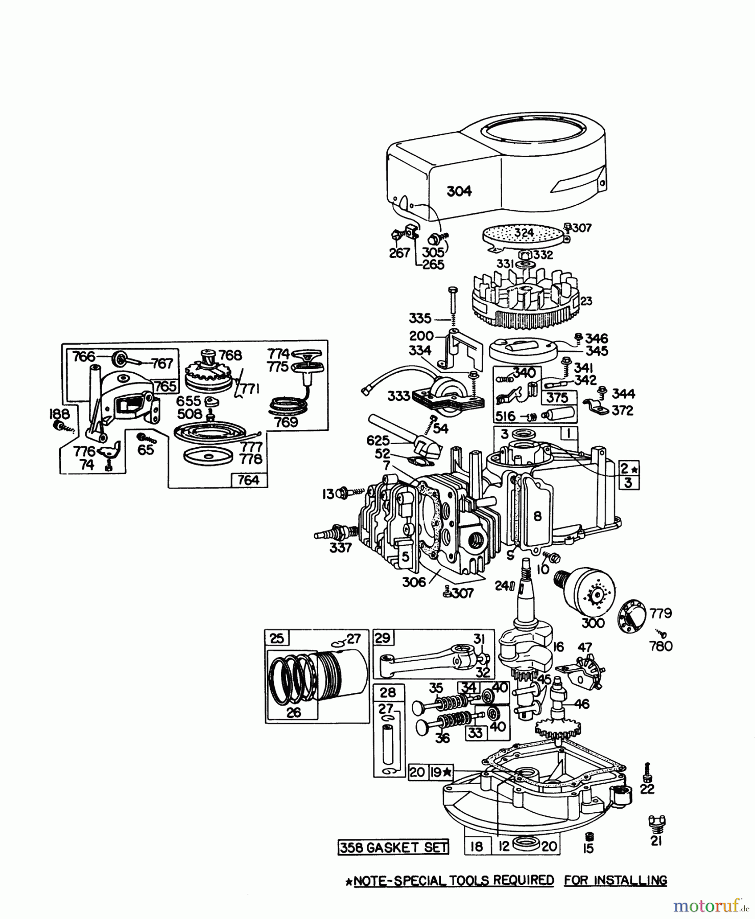  Toro Neu Mowers, Walk-Behind Seite 1 16287 - Toro Whirlwind II Lawnmower, 1978 (8000001-8999999) ENGINE BRIGGS & STRATTON MODEL 92908-1842-01 FOR 21