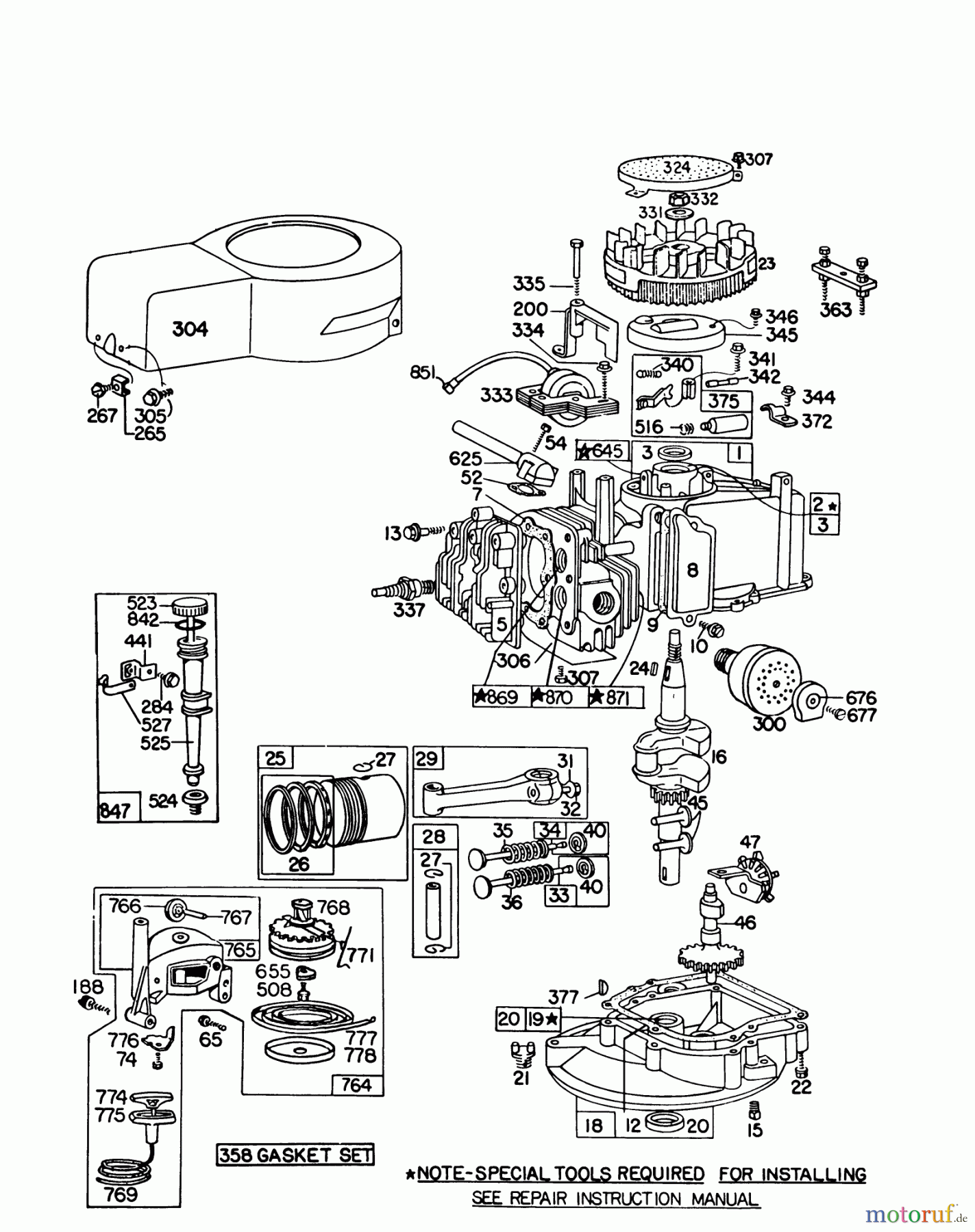  Toro Neu Mowers, Walk-Behind Seite 1 16067 - Toro Whirlwind II Lawnmower, 1979 (9000001-9999999) ENGINE BRIGGS & STRATTON MODEL 92908-1842-01 FOR 21