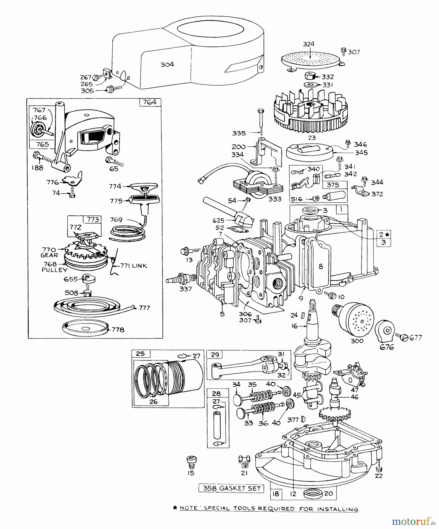  Toro Neu Mowers, Walk-Behind Seite 1 16073 - Toro Whirlwind Lawnmower, 1973 (3000001-3999999) ENGINE BRIGGS & STRATTON - MODEL 92508-0844-01 FOR 19