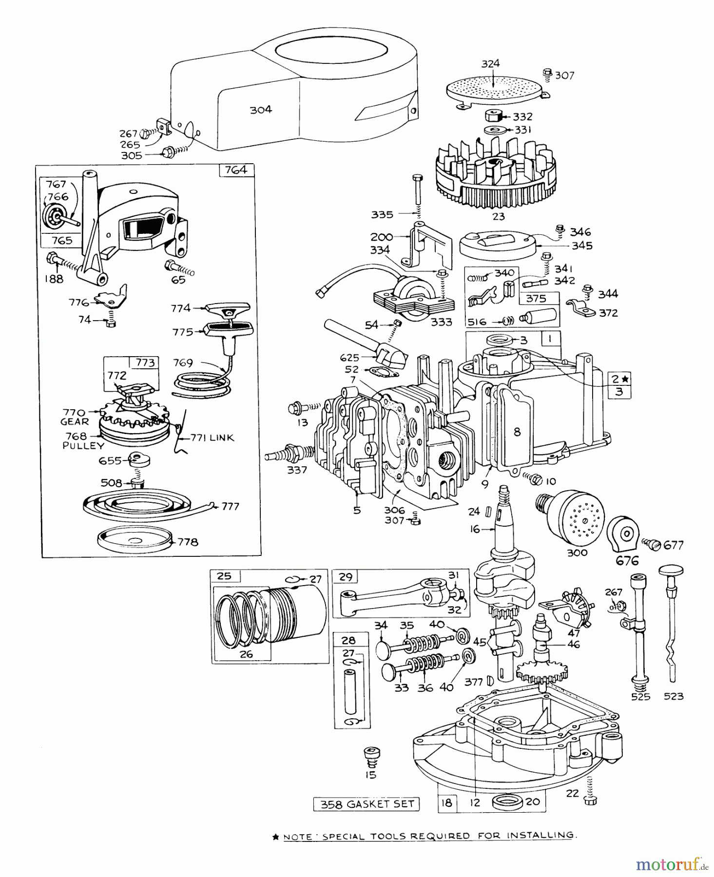  Toro Neu Mowers, Walk-Behind Seite 1 16273 - Toro Whirlwind Lawnmower, 1973 (3000001-3999999) ENGINE BRIGGS & STRATTON - MODEL 92908-1224-01 FOR 21