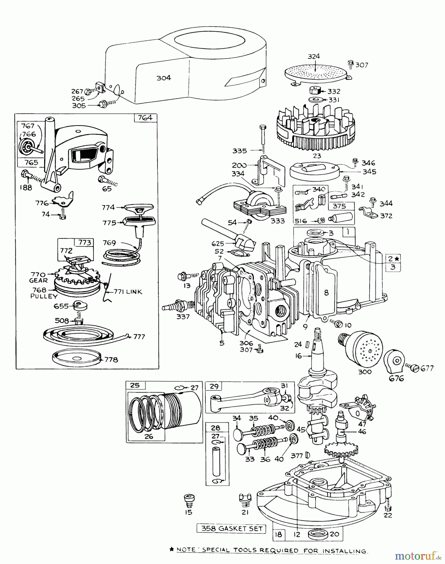  Toro Neu Mowers, Walk-Behind Seite 1 16169 - Toro Lawnmower, 1976 (6000001-6999999) ENGINE BRIGGS & STRATTON MODEL 92508-0904-01 FOR 19