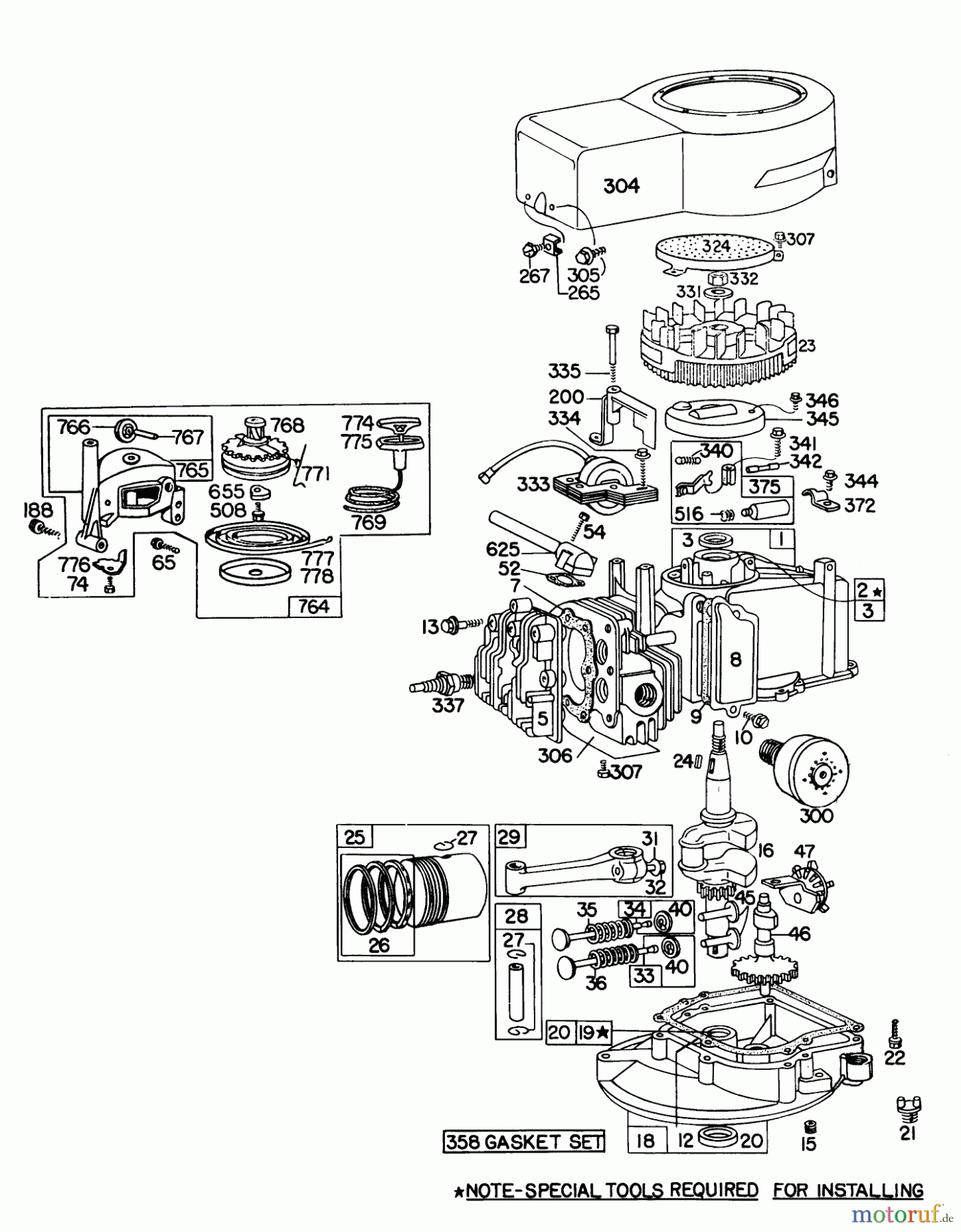  Toro Neu Mowers, Walk-Behind Seite 1 16169 - Toro Lawnmower, 1976 (6000001-6999999) ENGINE BRIGGS & STRATTON MODEL 92908-1457-03