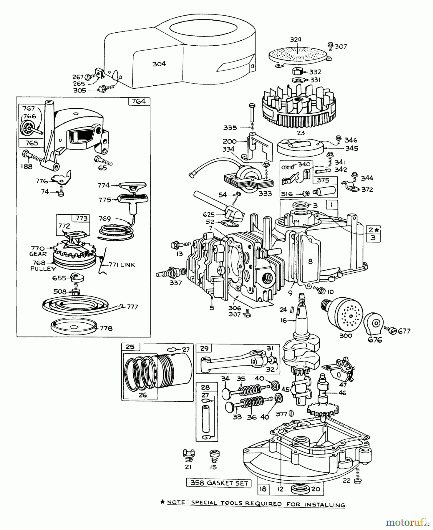  Toro Neu Mowers, Walk-Behind Seite 1 16172 - Toro Lawnmower, 1973 (3000001-3999999) ENGINE BRIGGS & STRATTON - MODEL 92908-1223-03