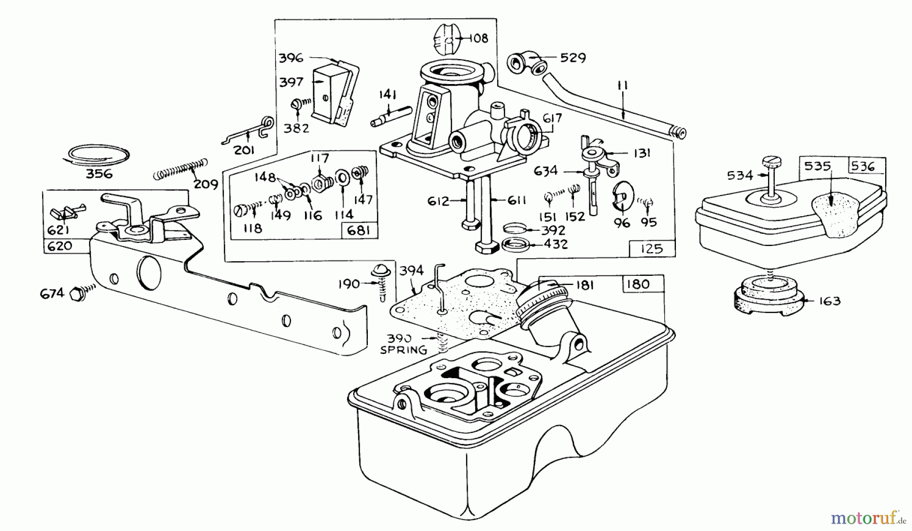  Toro Neu Mowers, Walk-Behind Seite 1 16255 - Toro Whirlwind, 1973 (3000001-3999999) CARBURETOR ASSEMBLY MODEL 390065