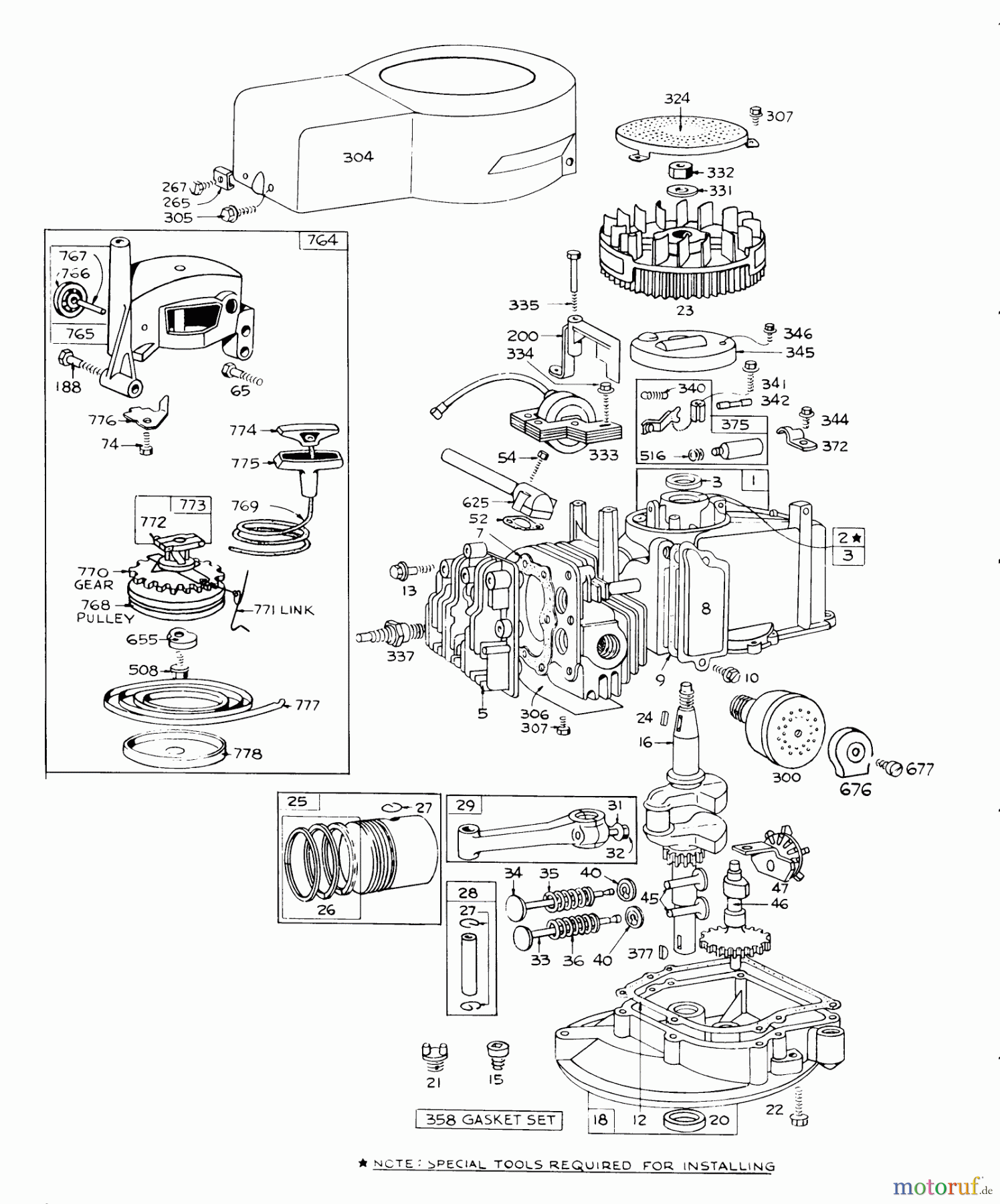  Toro Neu Mowers, Walk-Behind Seite 1 16255 - Toro Whirlwind, 1974 (4000001-4999999) ENGINE BRIGGS & STRATTON MODEL 92908-1456-02