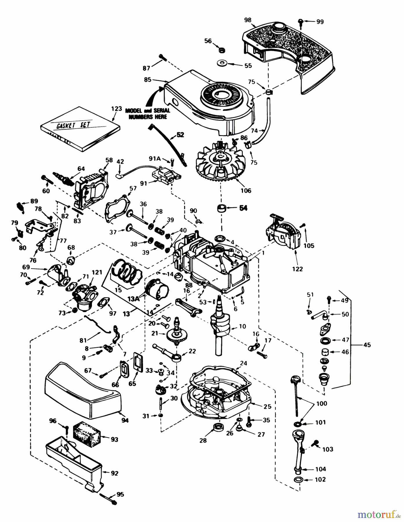  Toro Neu Mowers, Walk-Behind Seite 1 16297 - Toro Lawnmower, 1984 (4000001-4999999) ENGINE TECUMSEH MODEL NO. TNT 100-10077E