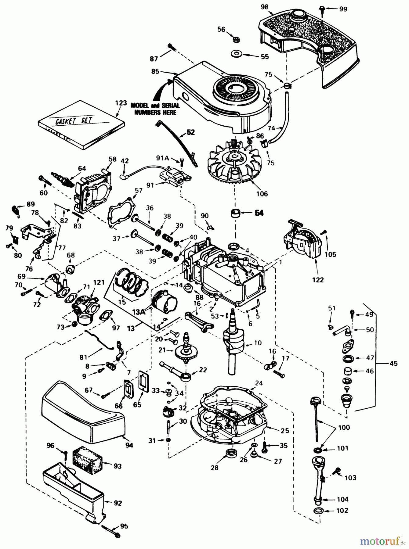  Toro Neu Mowers, Walk-Behind Seite 1 16297C - Toro Lawnmower, 1985 (5000001-5999999) ENGINE TECUMSEH MODEL TNT-100-10077E